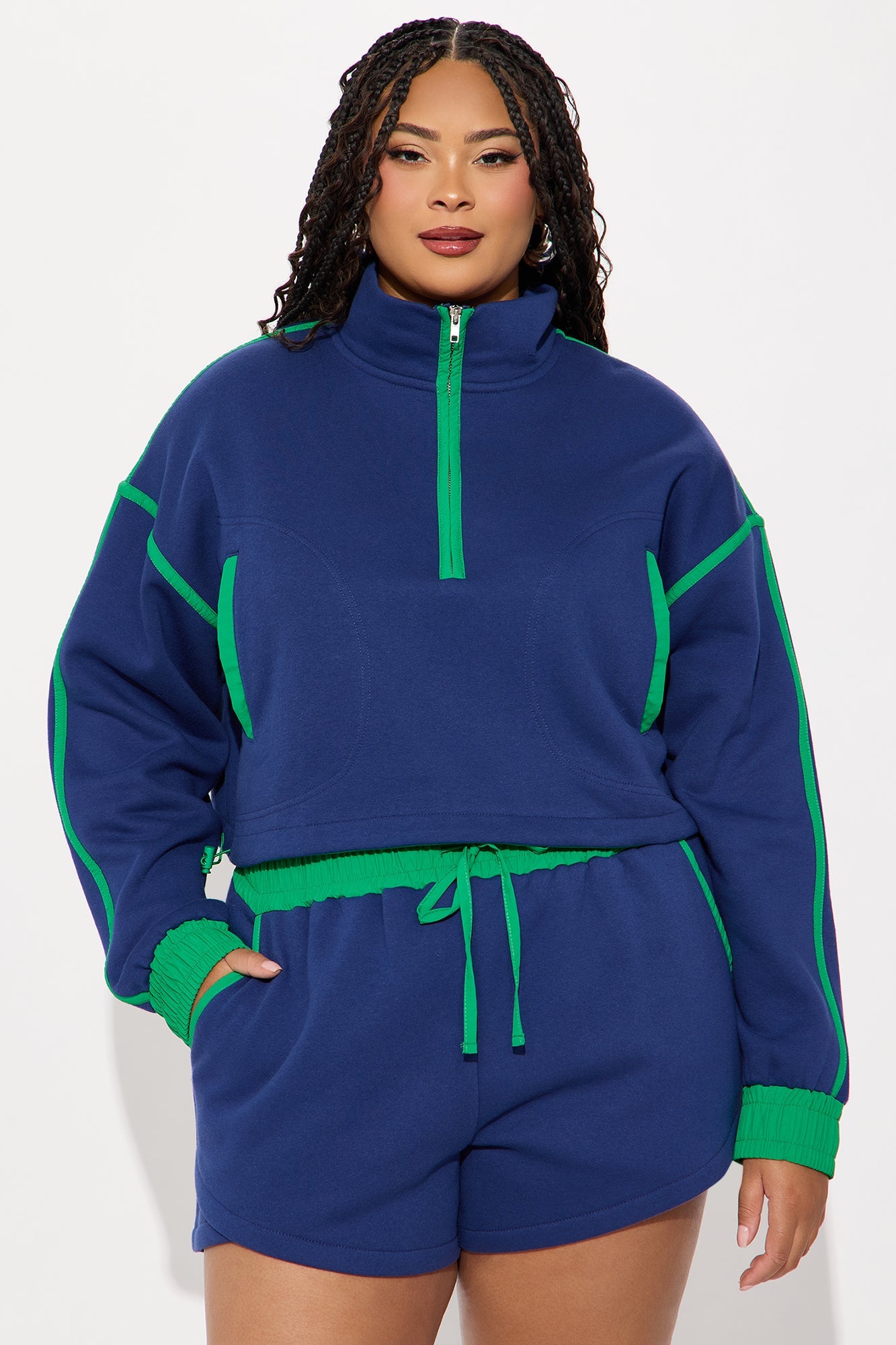 Callie Fleece Short Set - Navy/combo