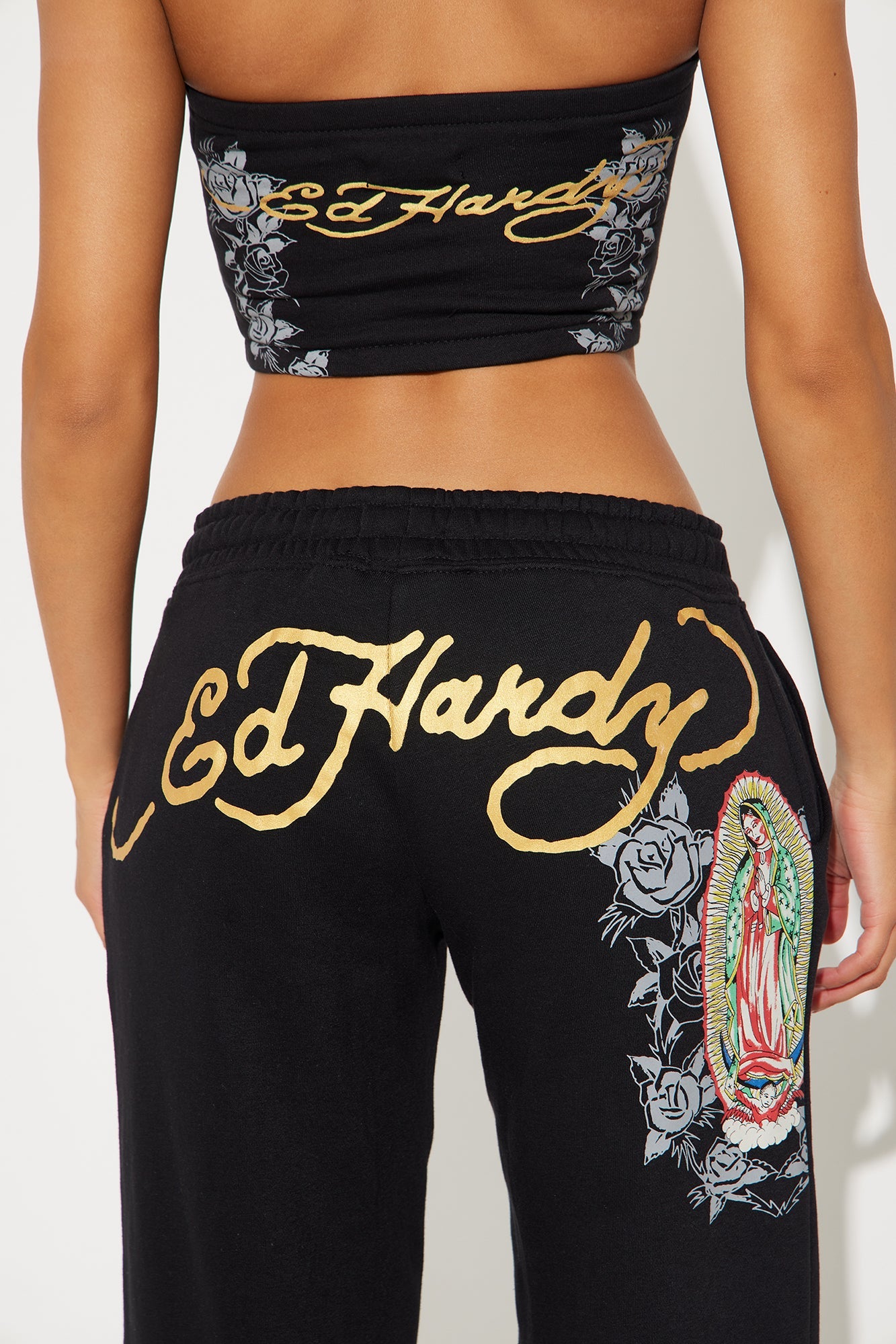 Ed Hardy Mary Tube Top Pant Set - Black