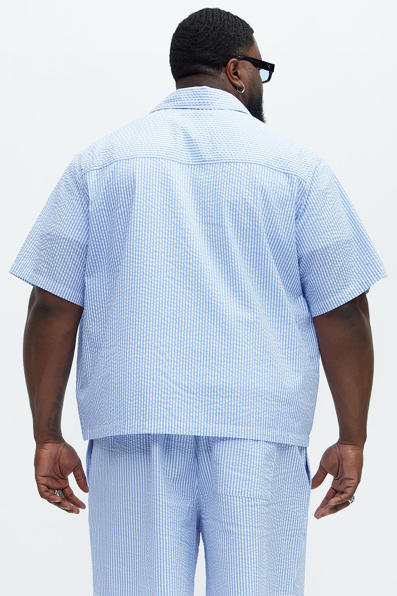 Seersucker Short Sleeve Button Up Shirt - Blue/combo