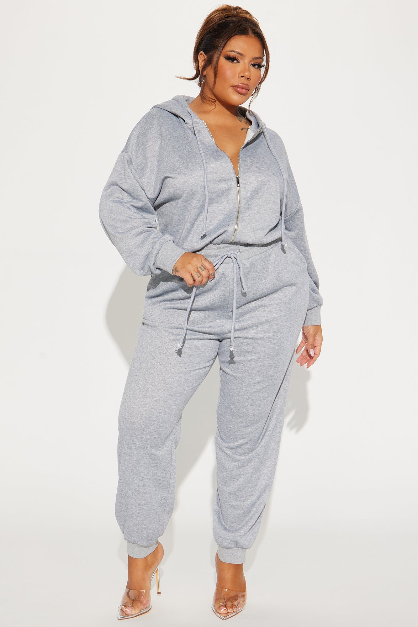 Stella Cinched Waist Sweat Jumpsuit - Heather Grey