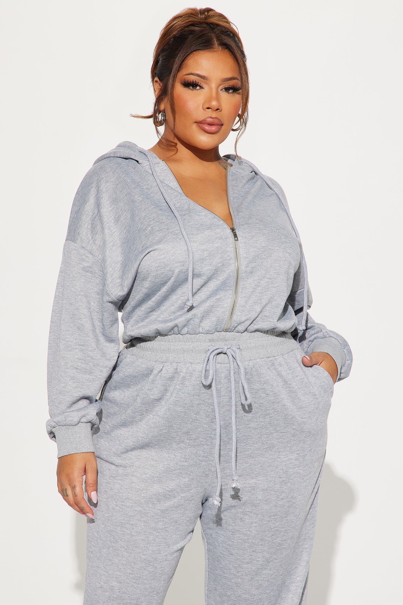 Stella Cinched Waist Sweat Jumpsuit - Heather Grey