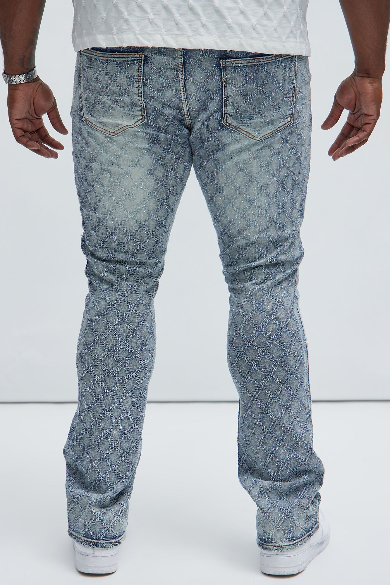 I Be Jeweled Stacked Skinny Flare Jeans - Light Blue