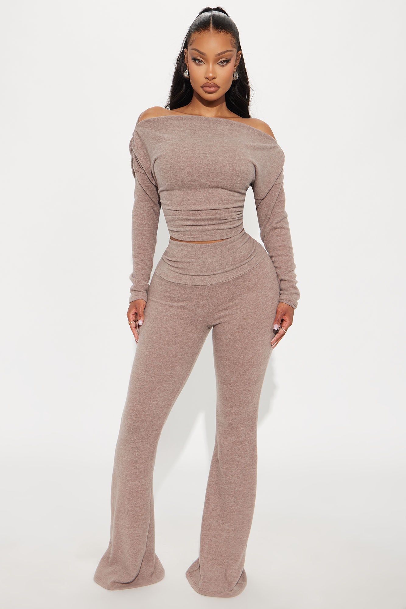 Shayla Off Shoulder Pant Set - Mocha