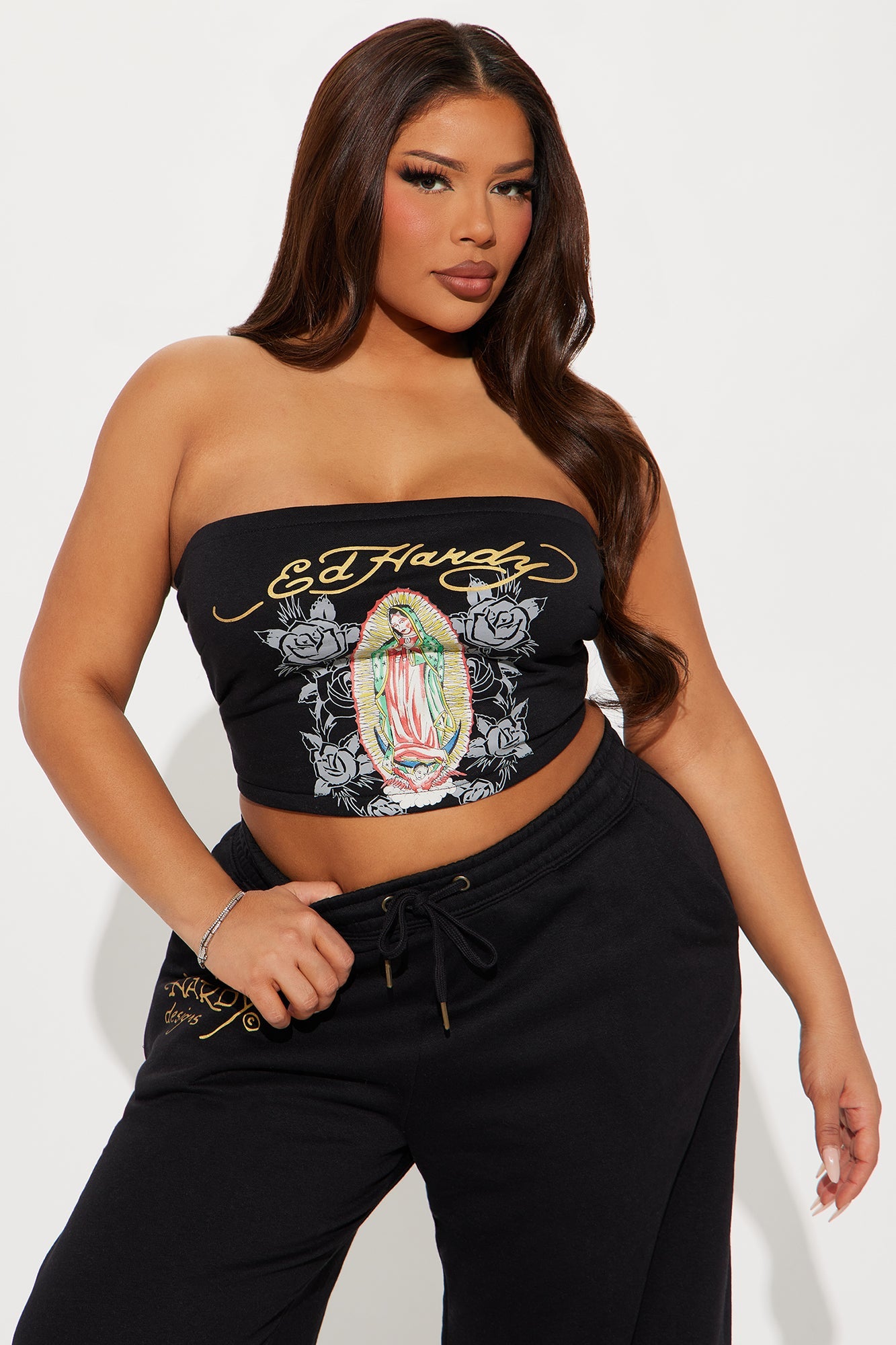 Ed Hardy Mary Tube Top Pant Set - Black