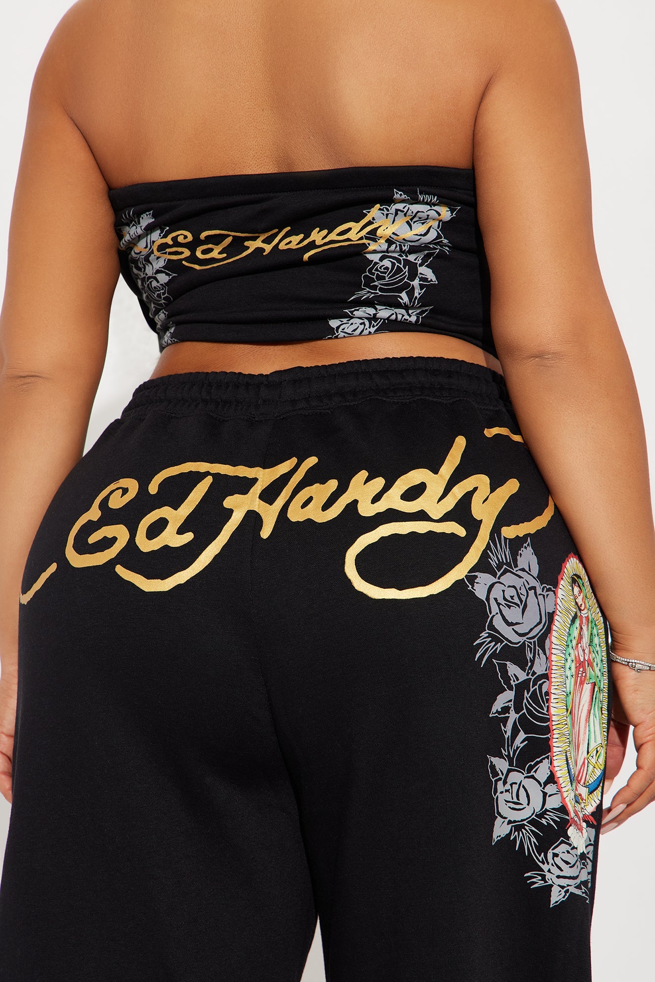 Ed Hardy Mary Tube Top Pant Set - Black