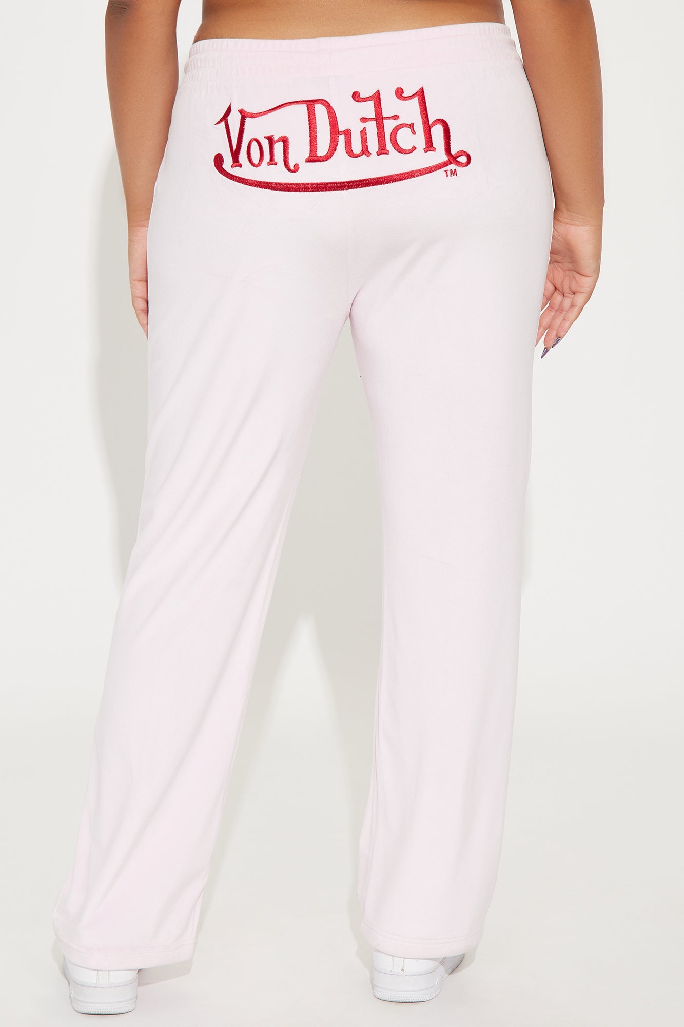 Von Dutch Velour Wide Leg Pant - Light Pink