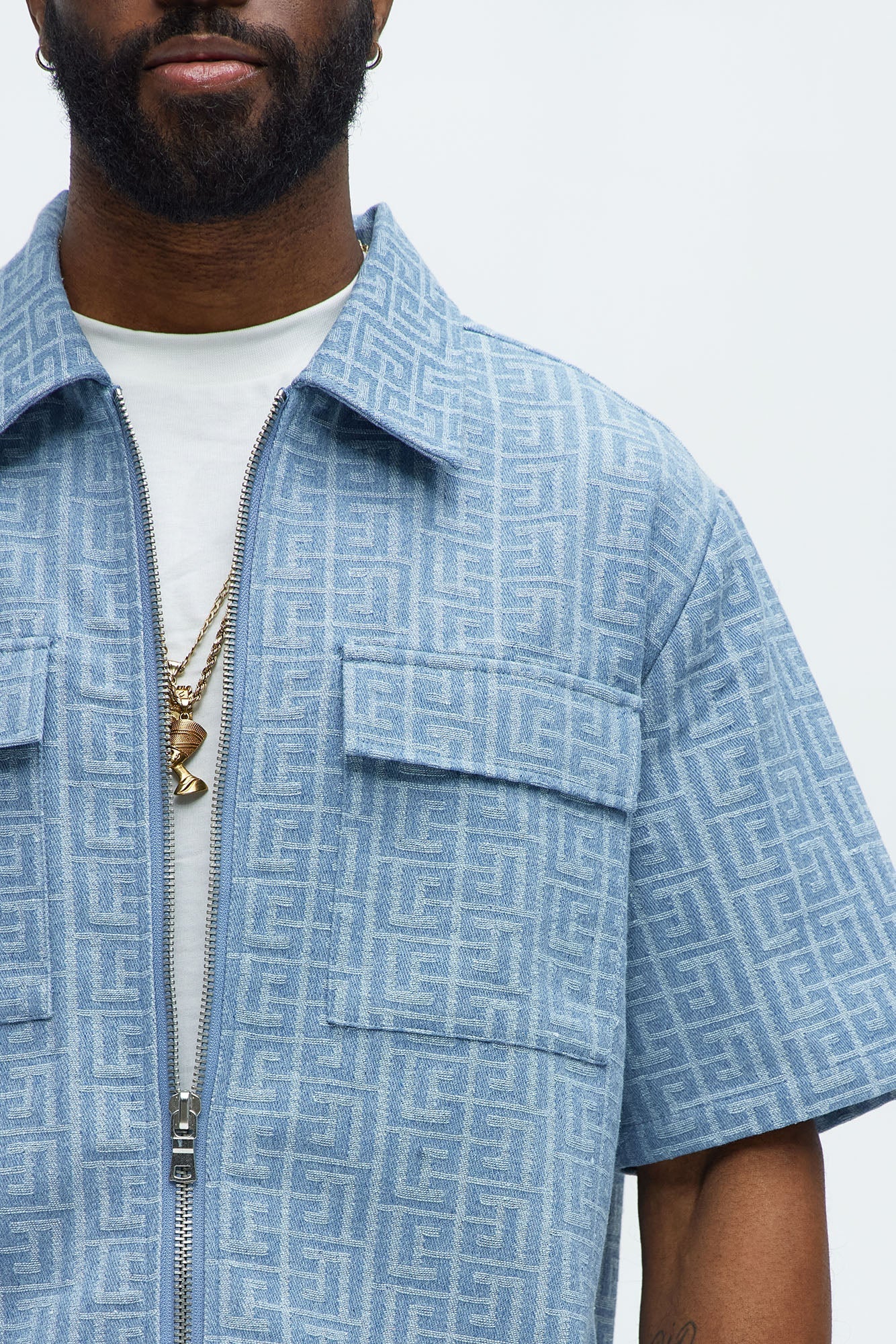 Fallon Jacquard Zip Shirt - Blue