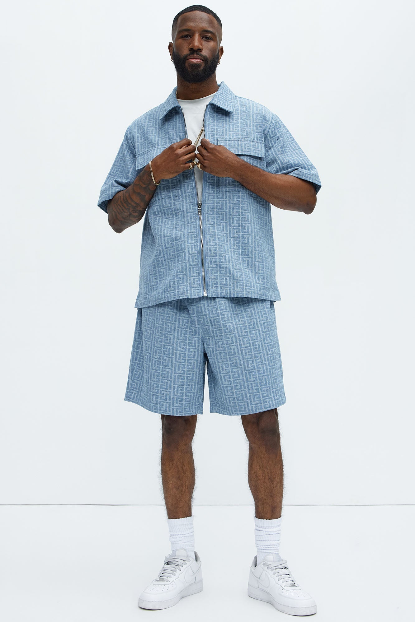 Fallon Jacquard Relaxed Shorts - Blue