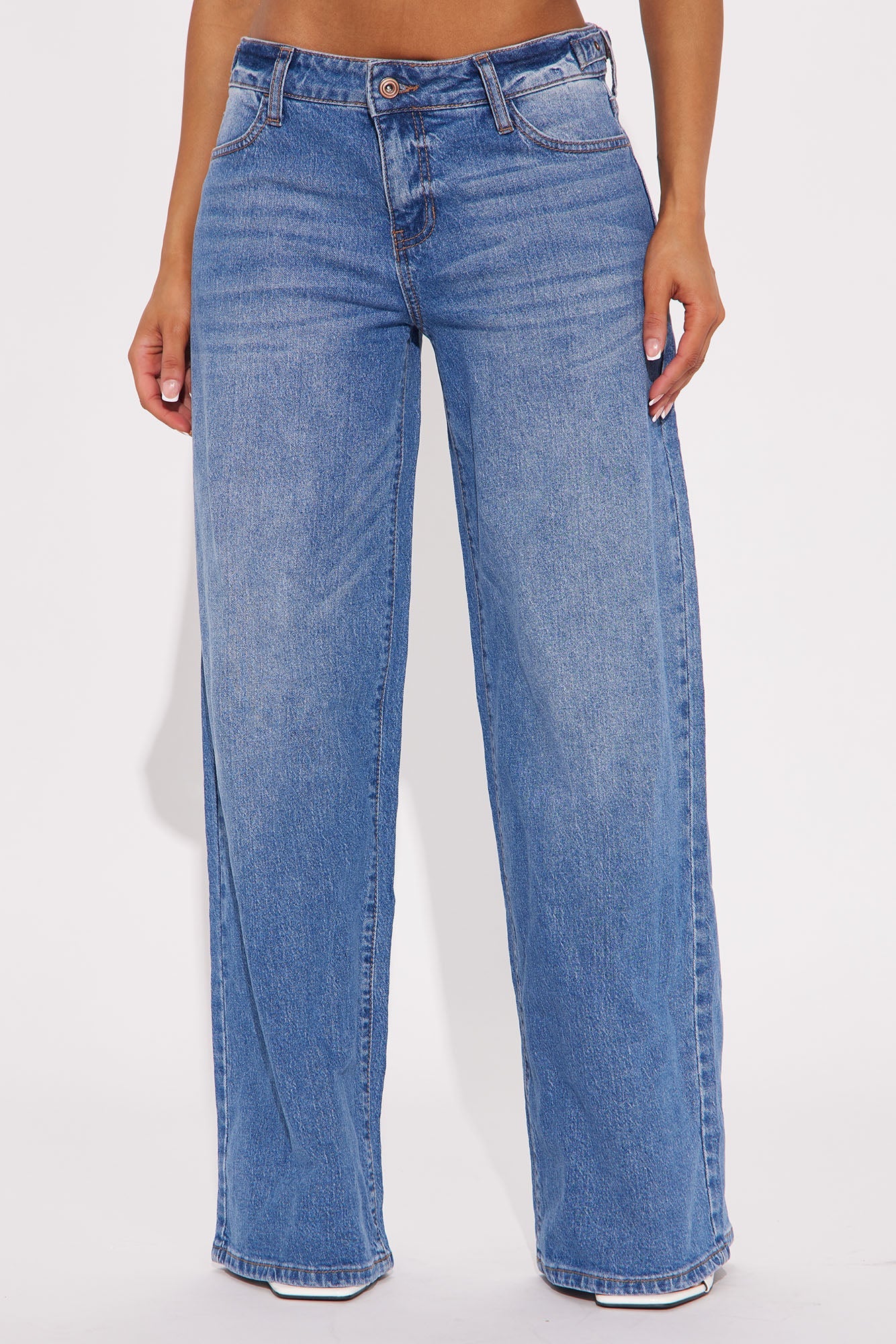 Goldie Waistband Tabs Wide Leg Jeans - Medium Wash