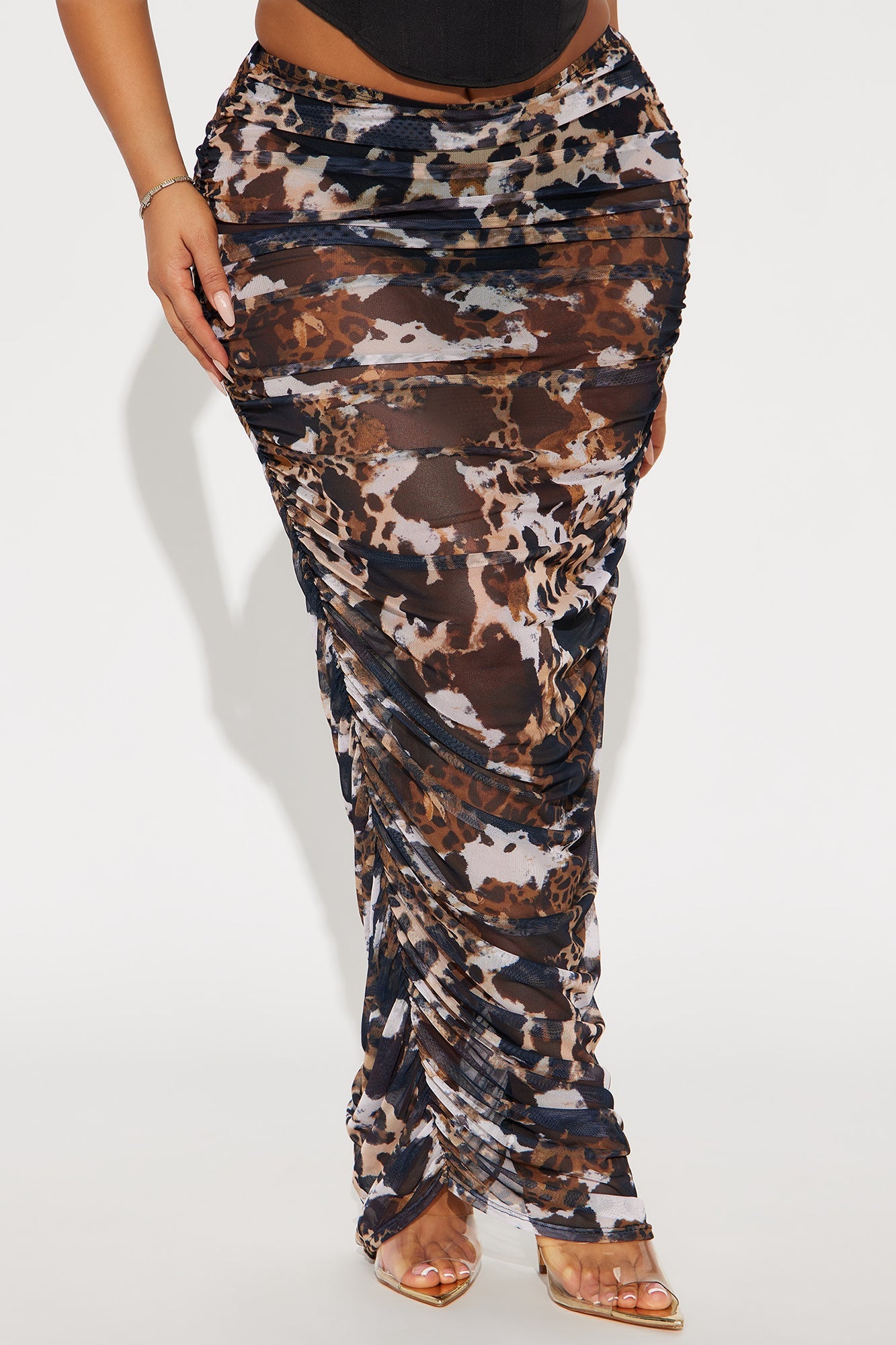 Chasing You Mesh Maxi Skirt - Brown/combo