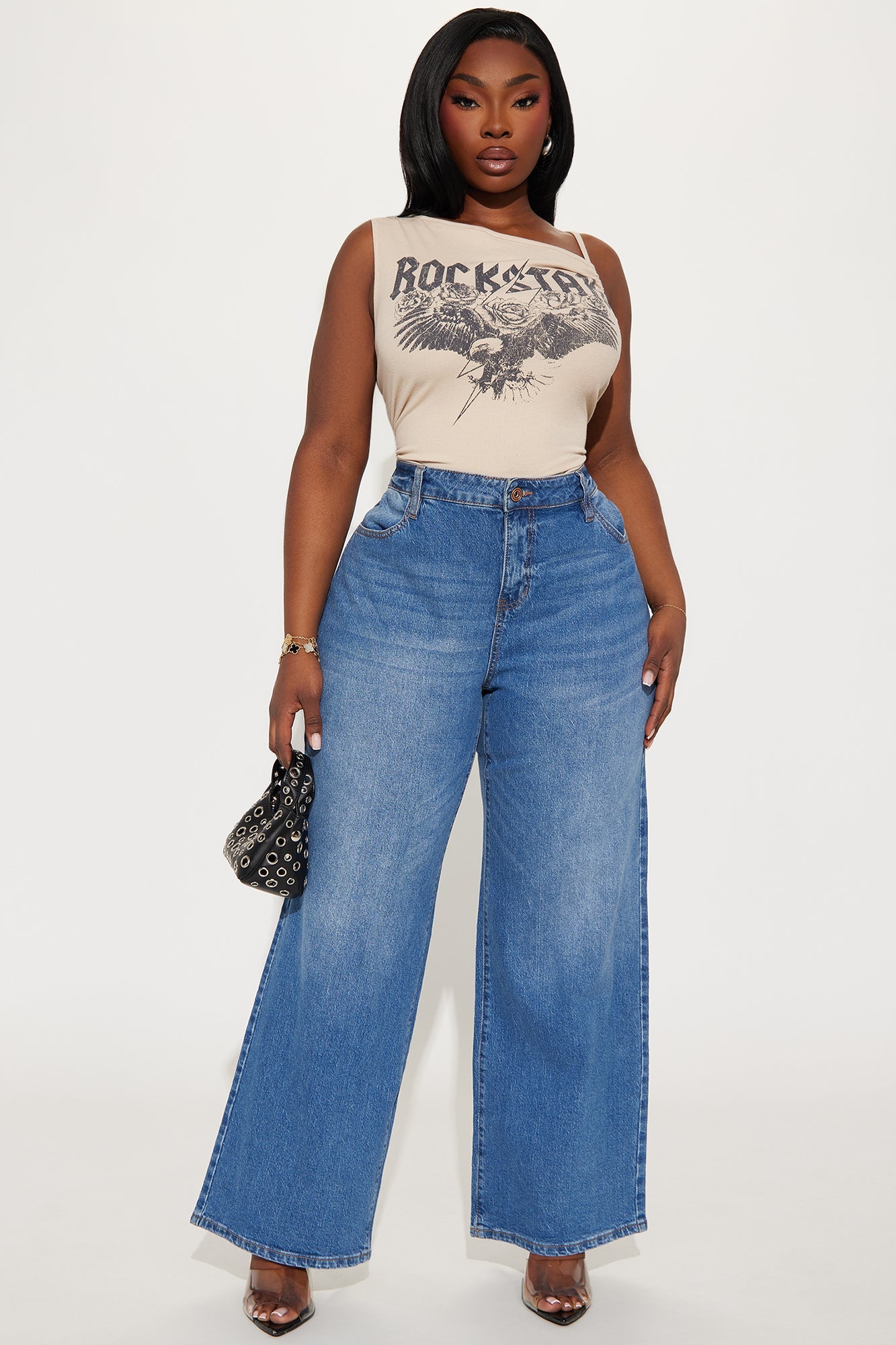 Goldie Waistband Tabs Wide Leg Jeans - Medium Wash