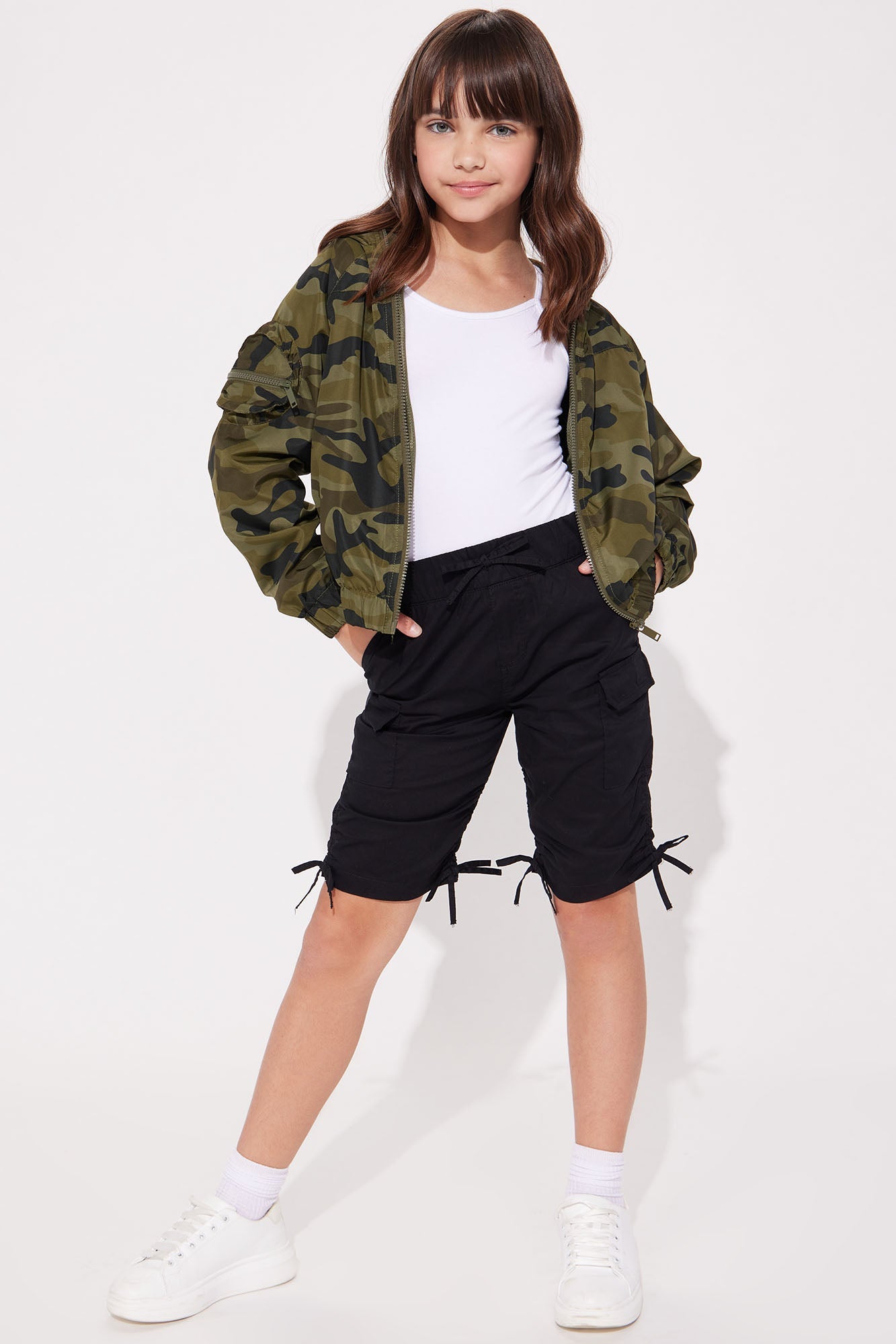 Mini Twill Cargo Bermuda Shorts - Black