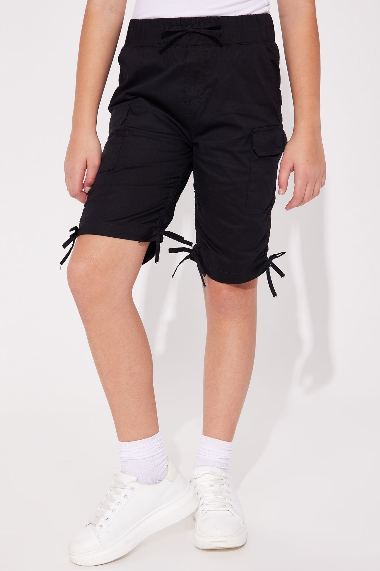 Mini Twill Cargo Bermuda Shorts - Black