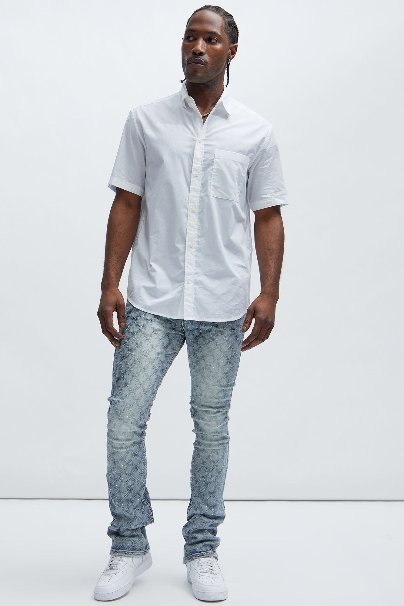 I Be Jeweled Stacked Skinny Flare Jeans - Light Blue