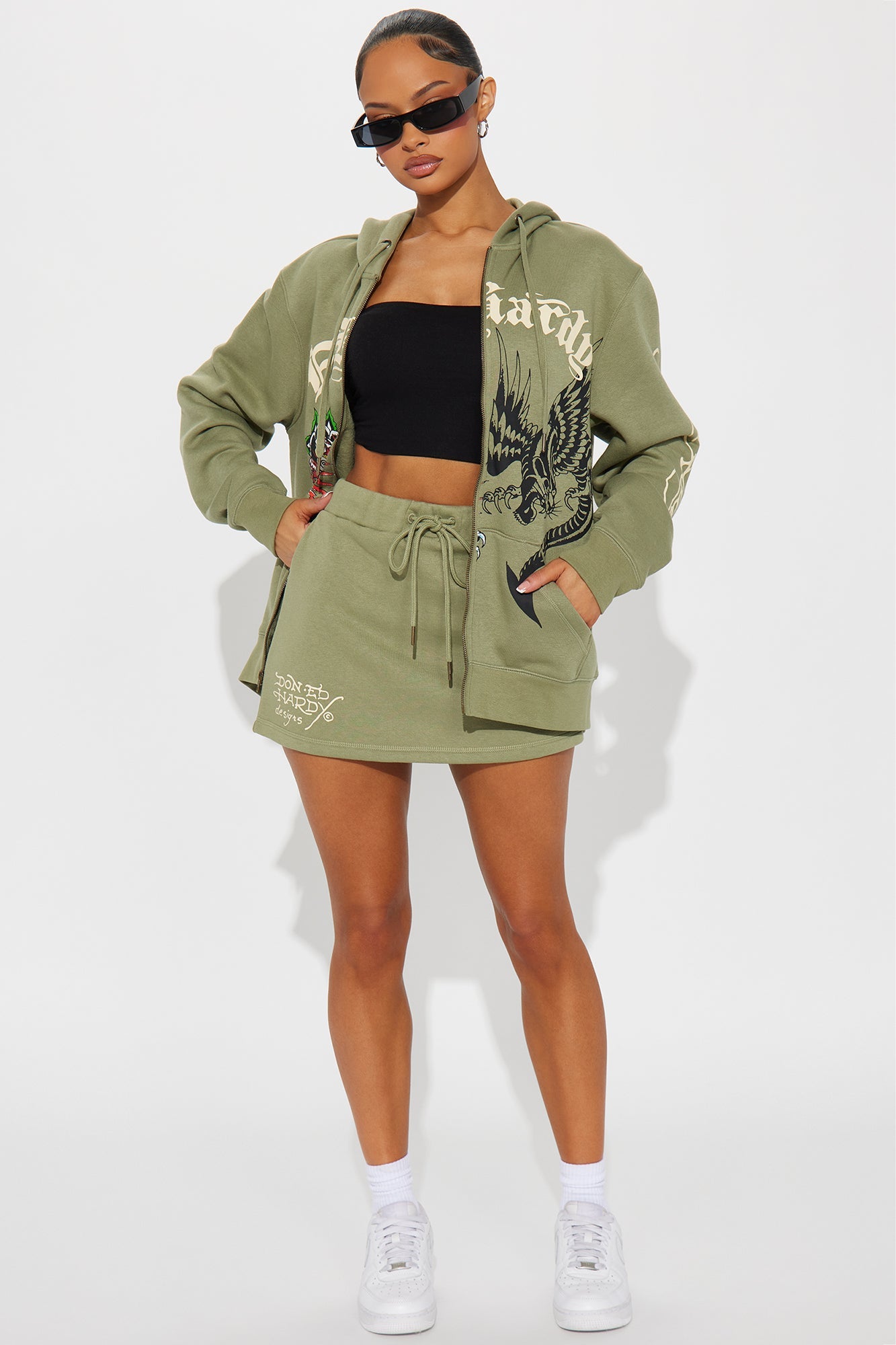 Ed Hardy Heart Of Roses Skirt Set - Sage