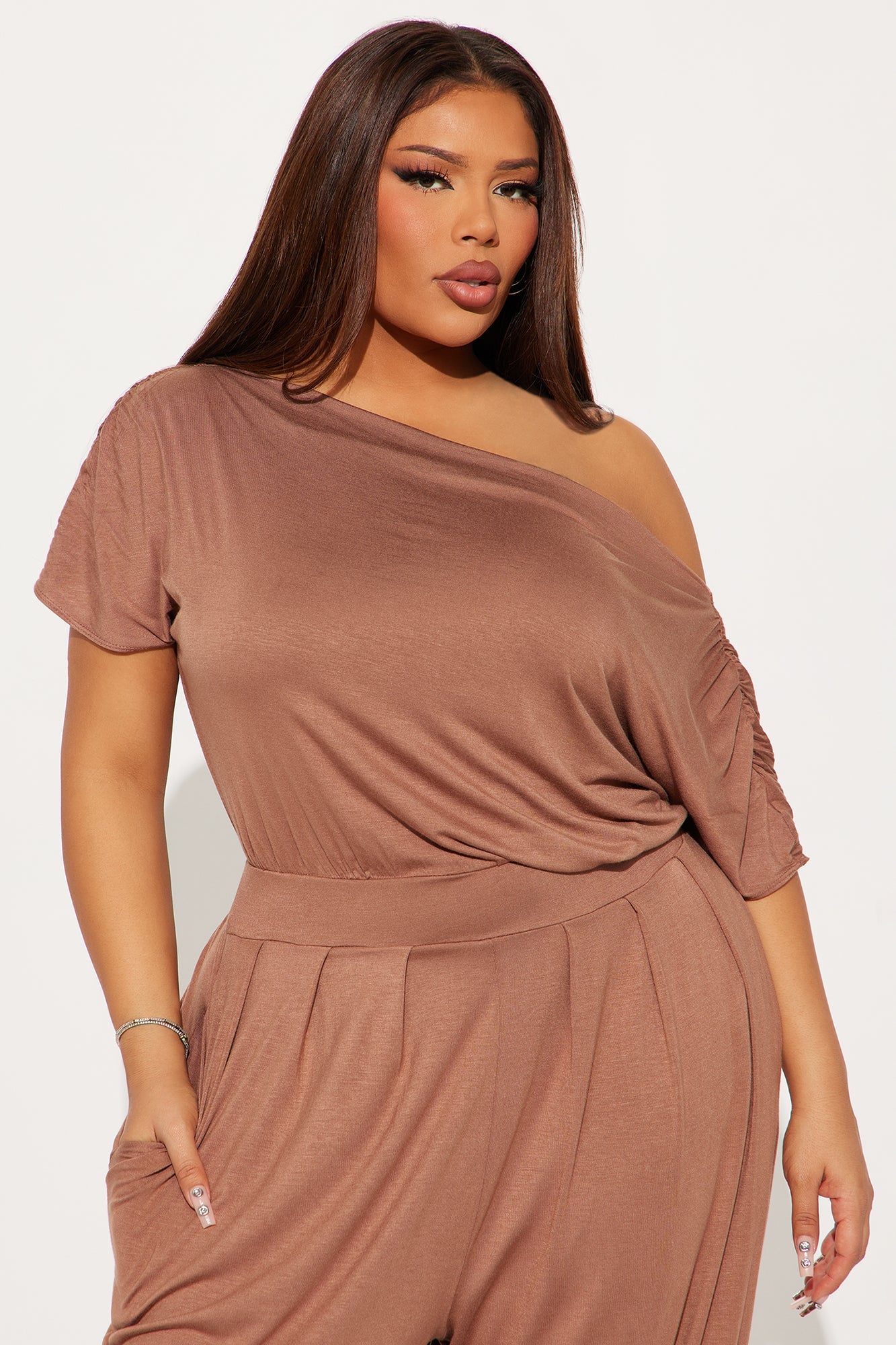 Emmaline Short Sleeve Jogger Jumpsuit - Mocha