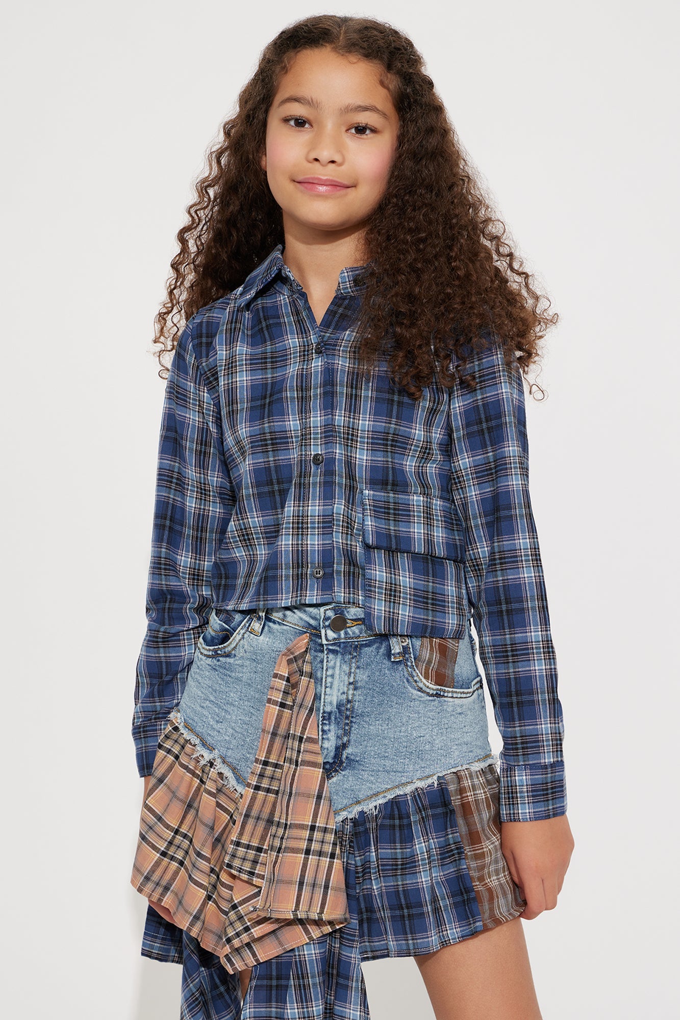 Mini Rad in Plaid Skirt Set - Medium Wash
