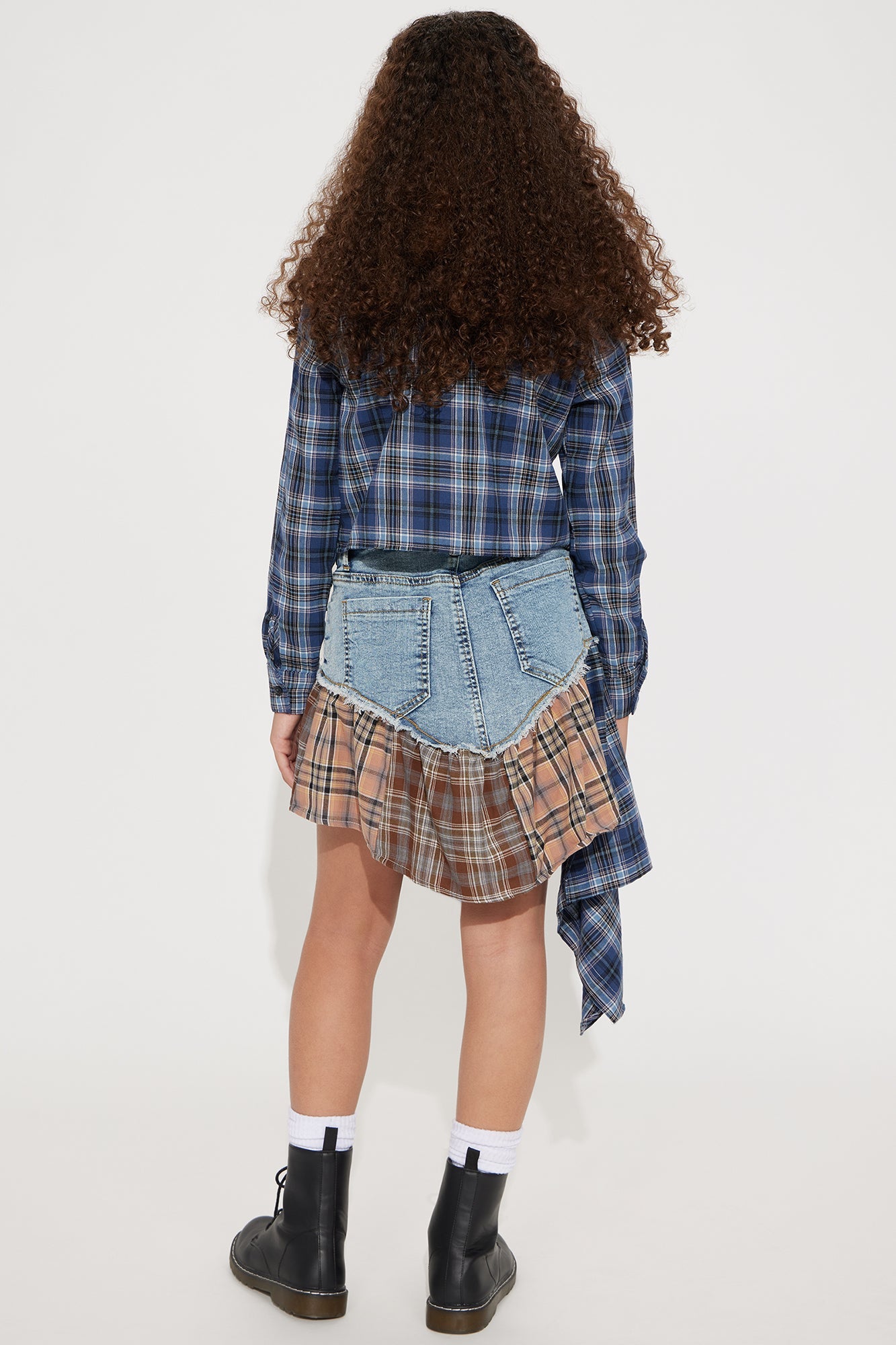 Mini Rad in Plaid Skirt Set - Medium Wash