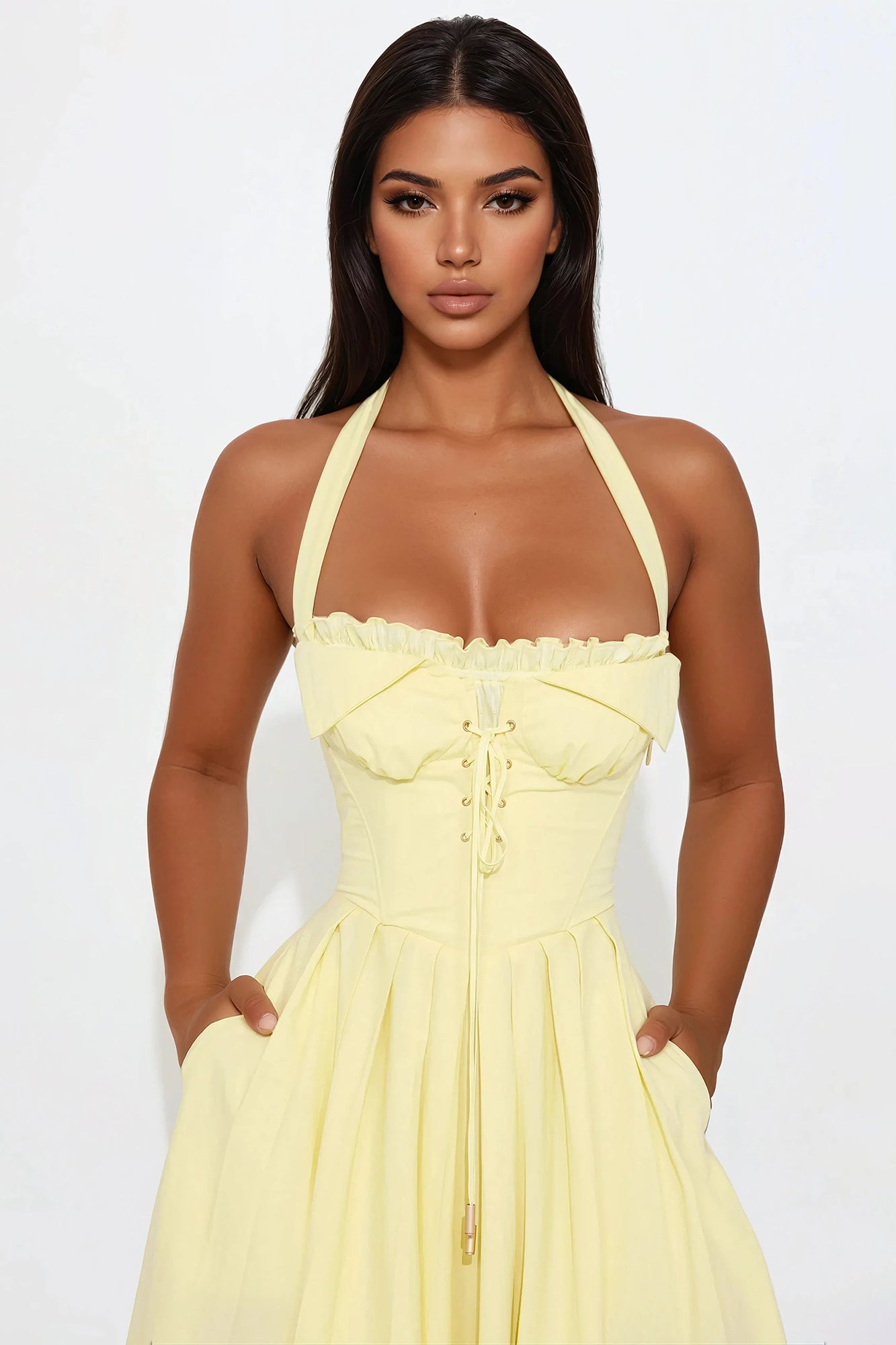 Claudine Floral Corset Midi Dress - Butter Yellow