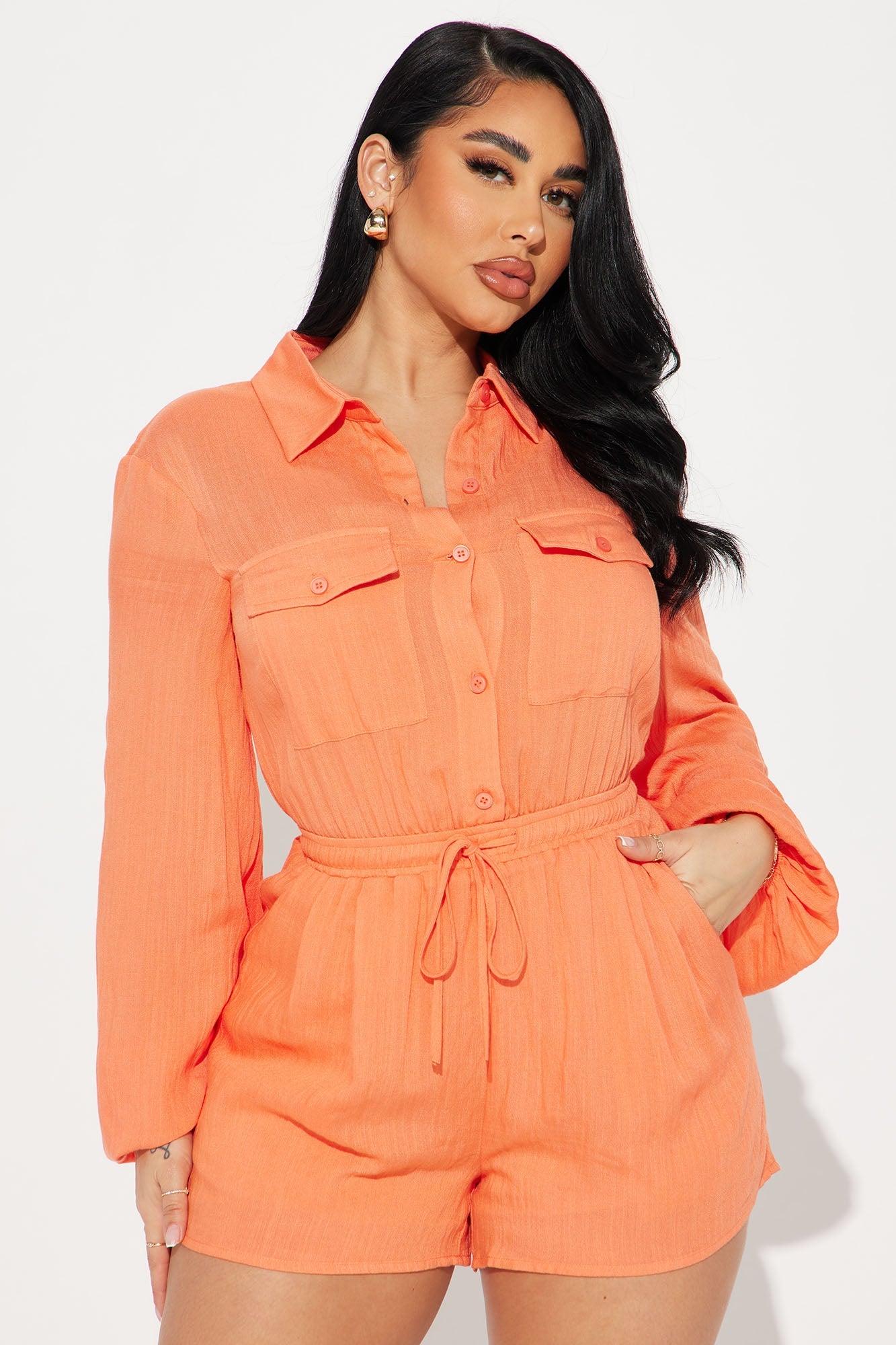 Hamptons Linen Romper - Orange