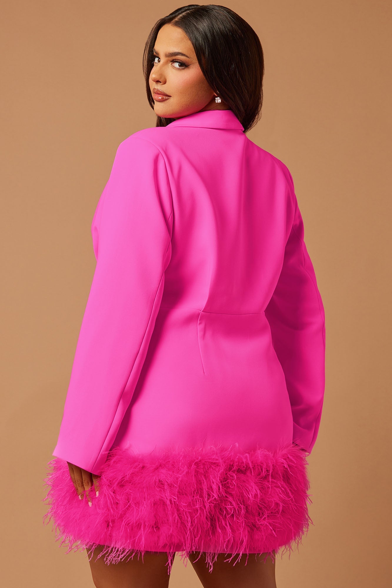 Delia Feathered Blazer Dress - Fuchsia