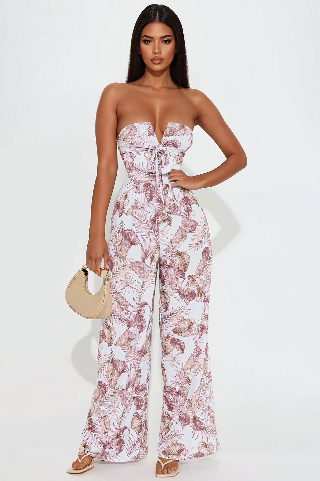 Valerie Strapless Wide Leg Jumpsuit - Brown/combo