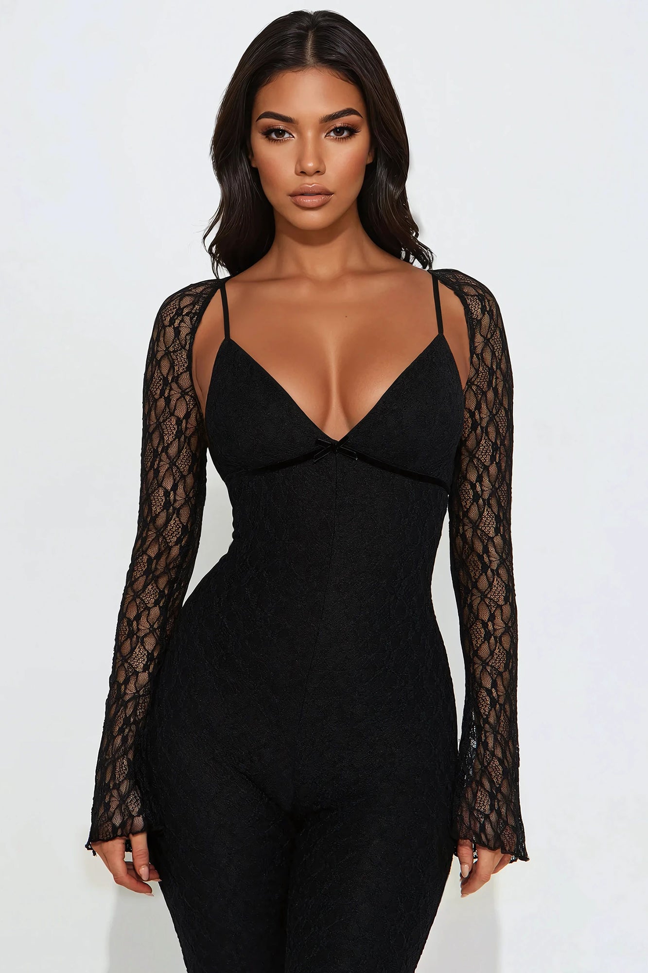 Focus On Me Lace Bolero Jumpsuit Set - Black