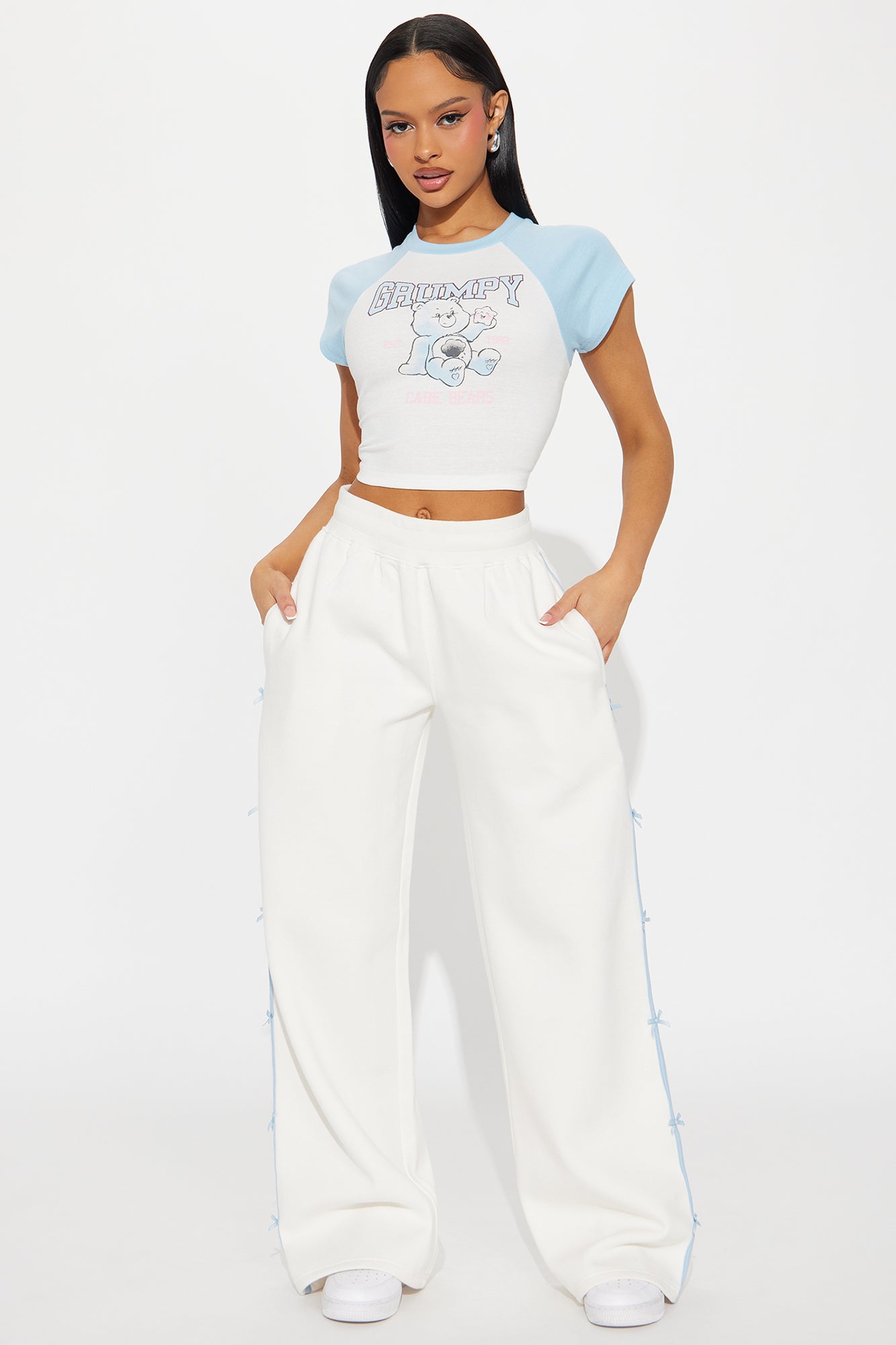 Sara Wide Leg Striped Fleece Pant - White