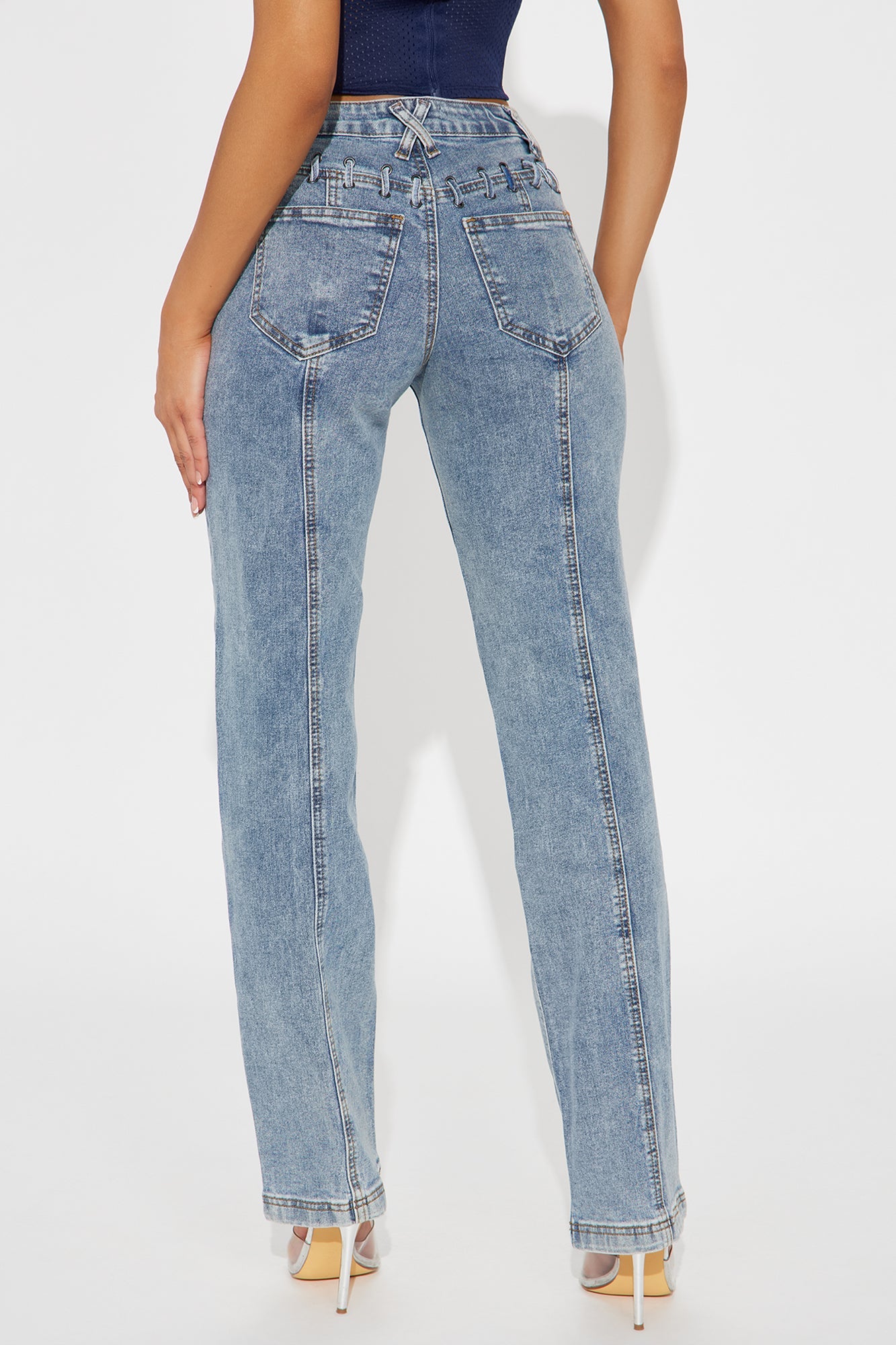 In The Hills Lace Up Straight Leg Jeans - Vintage Wash