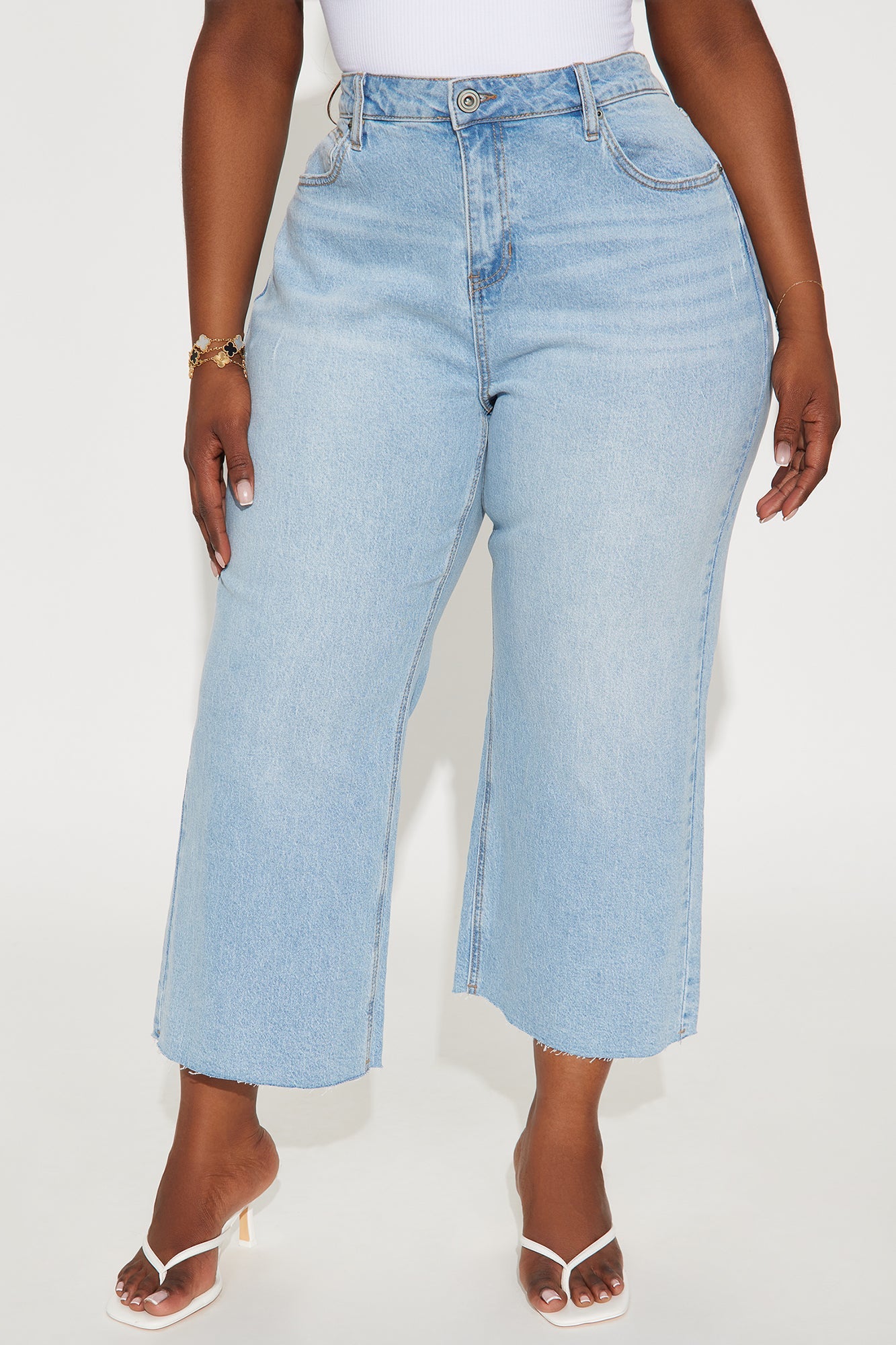 Everyday Casual Slouchy Cropped Wide Leg Jeans - Light Wash