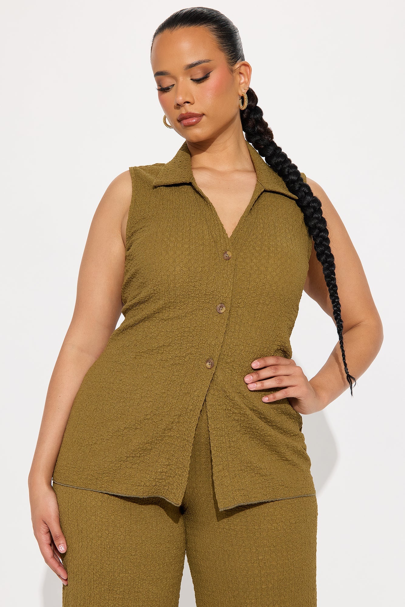 The Way You Move Textured Pant Set - Olive