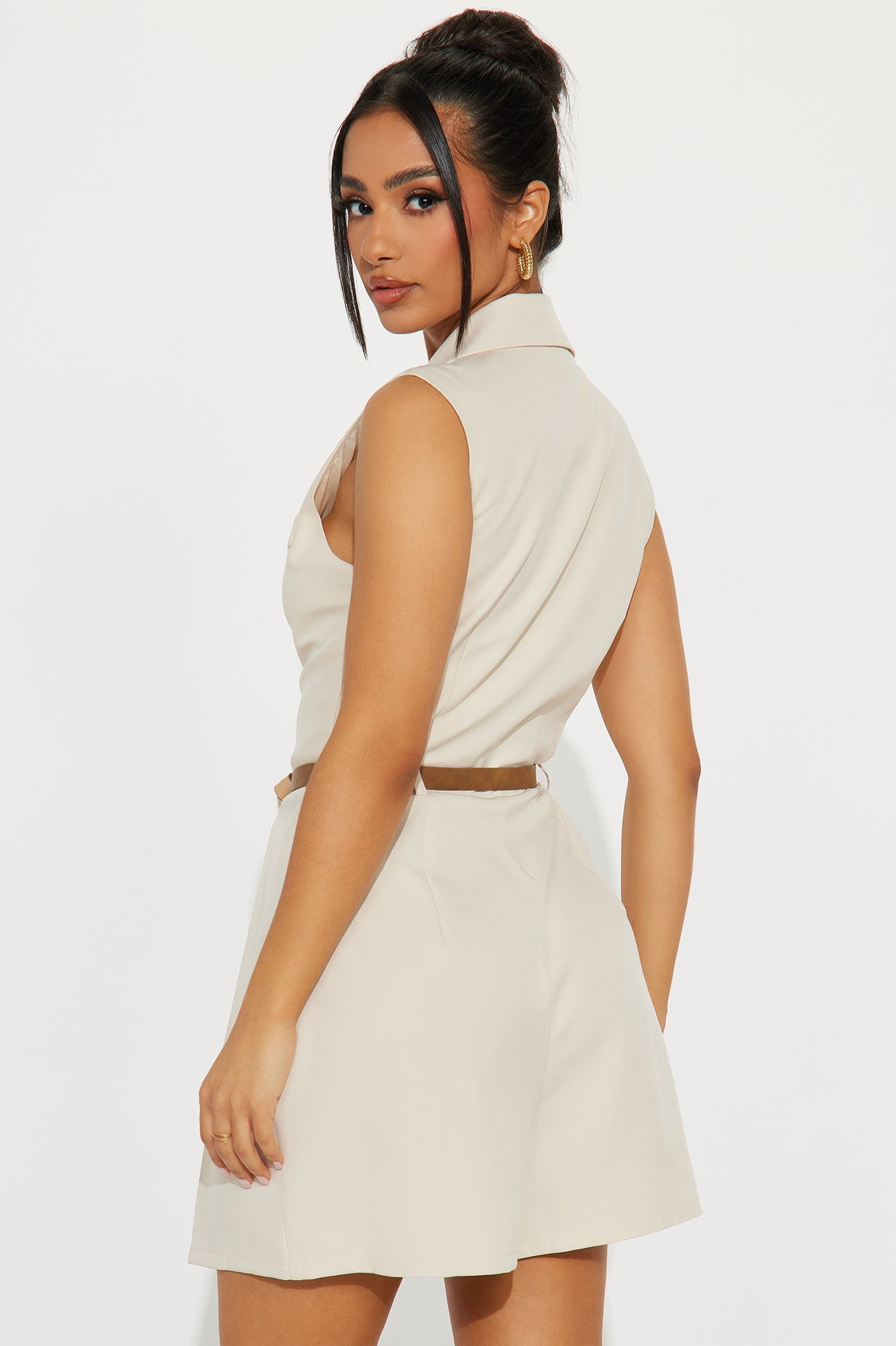 Follow Me Belted Romper - Natural