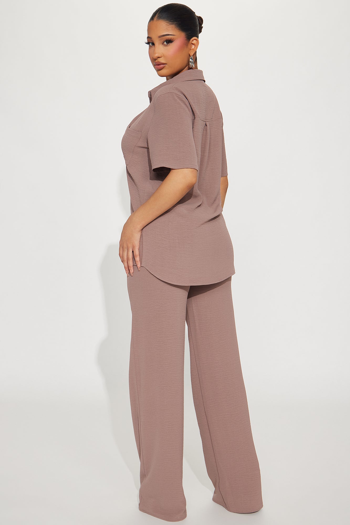 Makenzie Short Sleeve Pant Set - Mocha