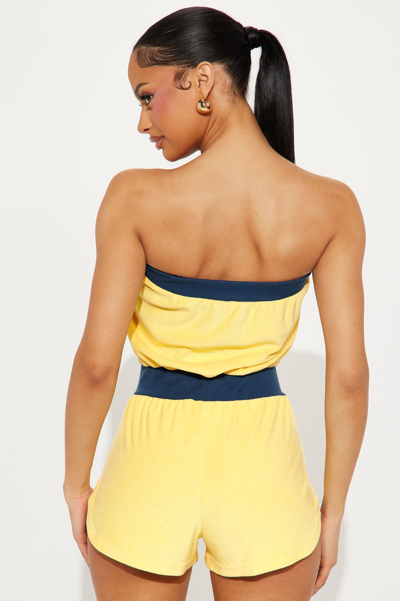 Sporty Terry Cloth Romper - Yellow/combo