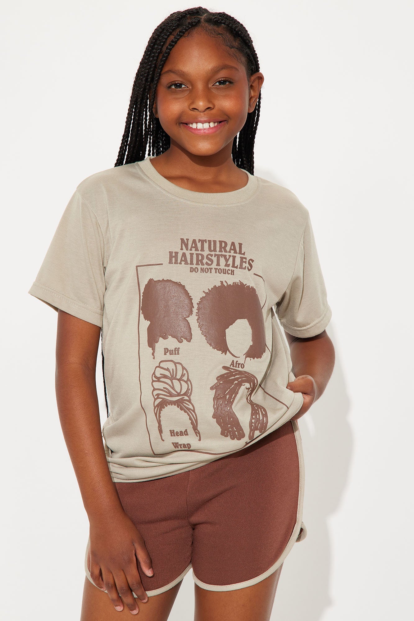 Mini Natural Hair Short Set - Khaki/combo
