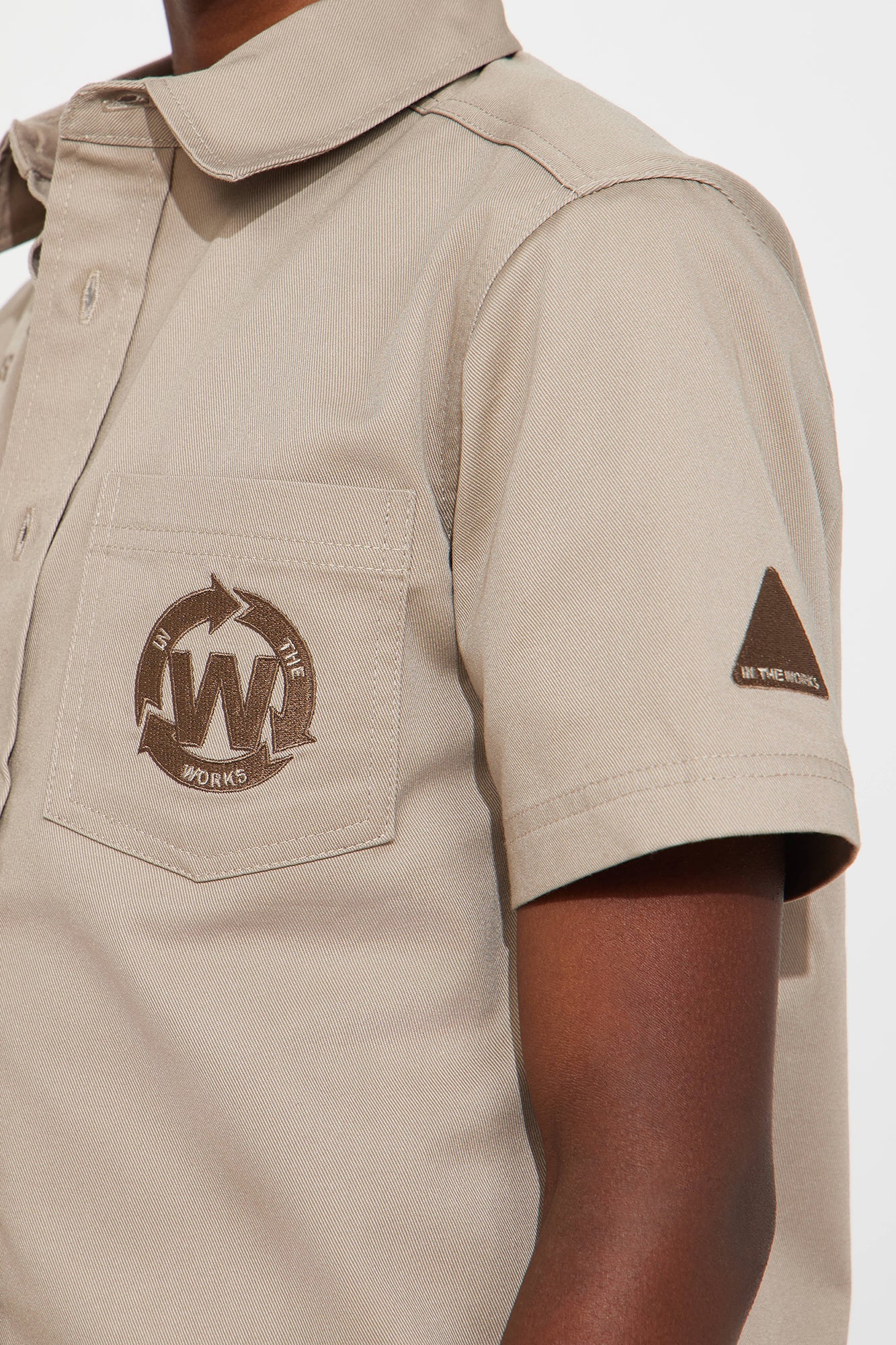 Mini In The Works Short Sleeve Button Up Shirt - Stone
