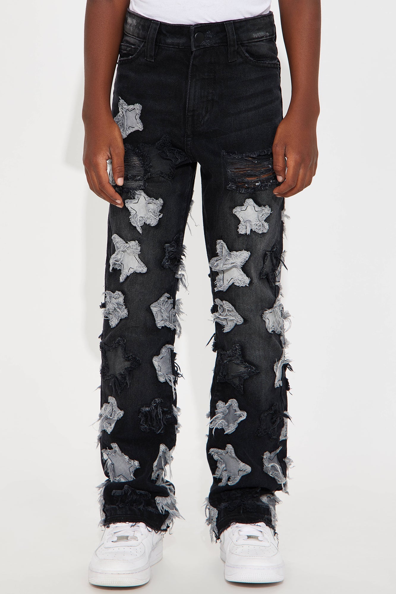Mini Counting Stars Stacked Slim Flare Jeans - Black Wash
