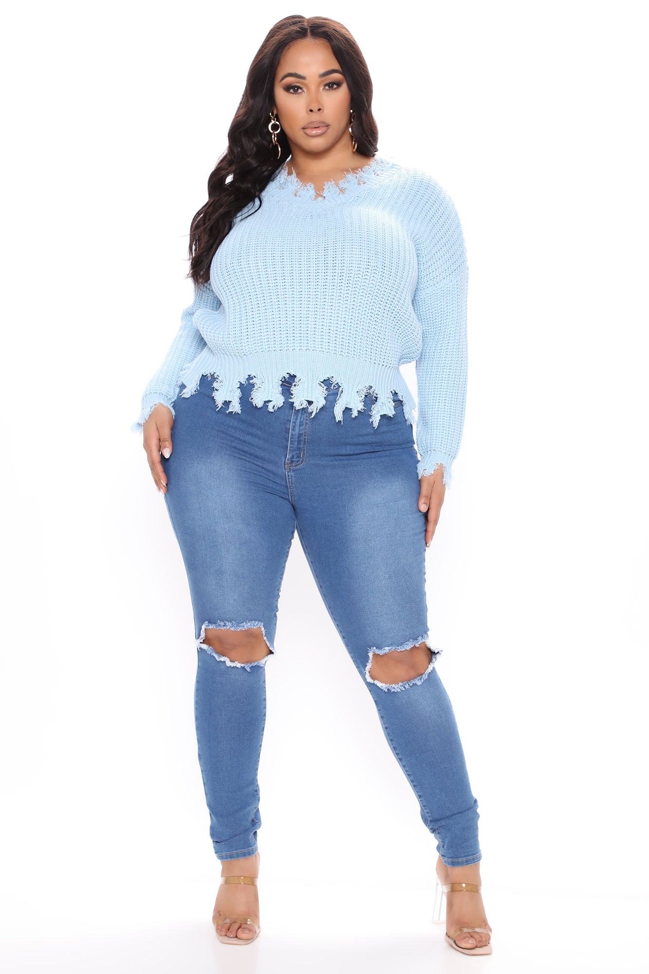 Always Distressing Me Out Sweater - Light Blue