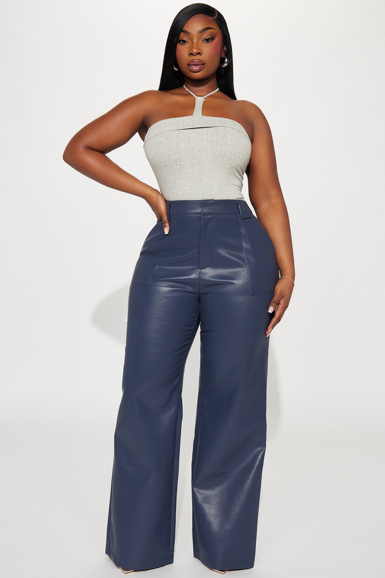 Tailored For You Faux Leather Pant - Navy