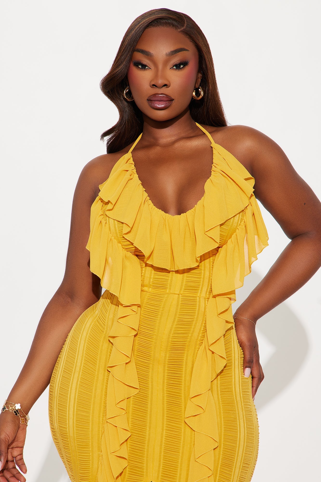 Devine Ruffle Maxi Dress - Mustard