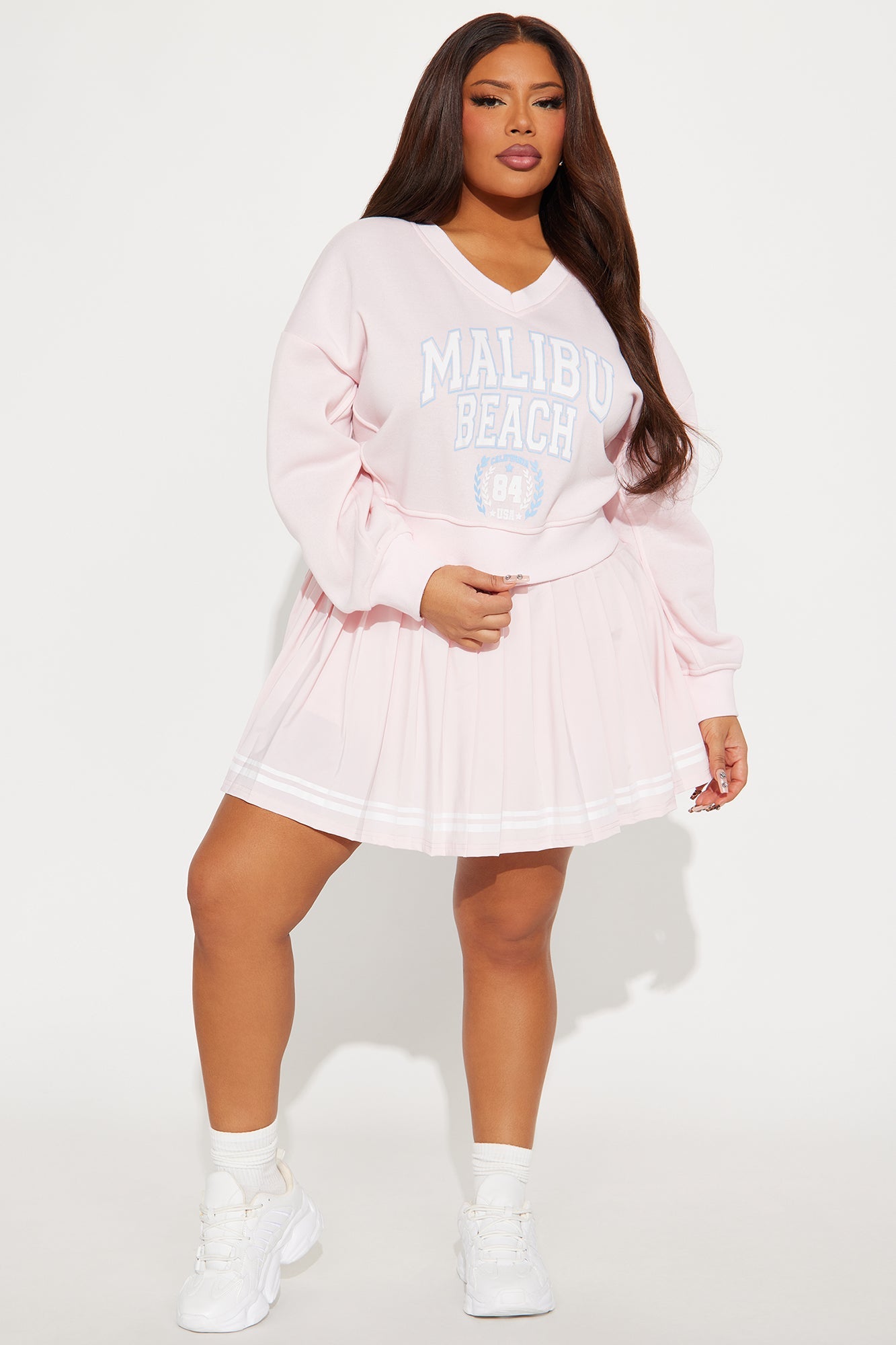 Sporty And Preppy Skirt Set - Pink