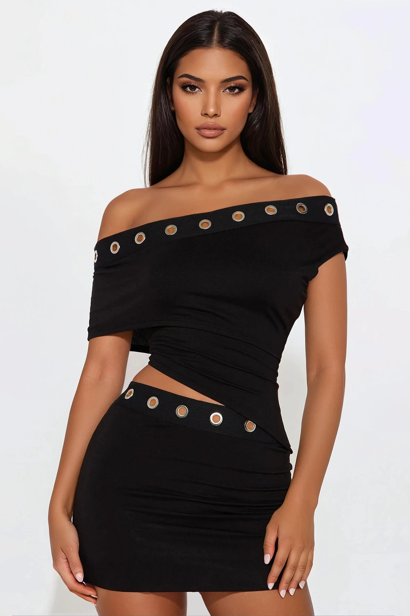 Ring Of Fire Micro Mini Skirt Set - Black