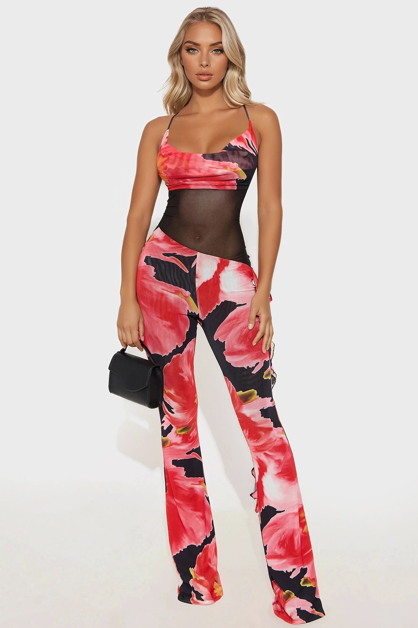 Callie Floral Mesh Jumpsuit - Black/combo