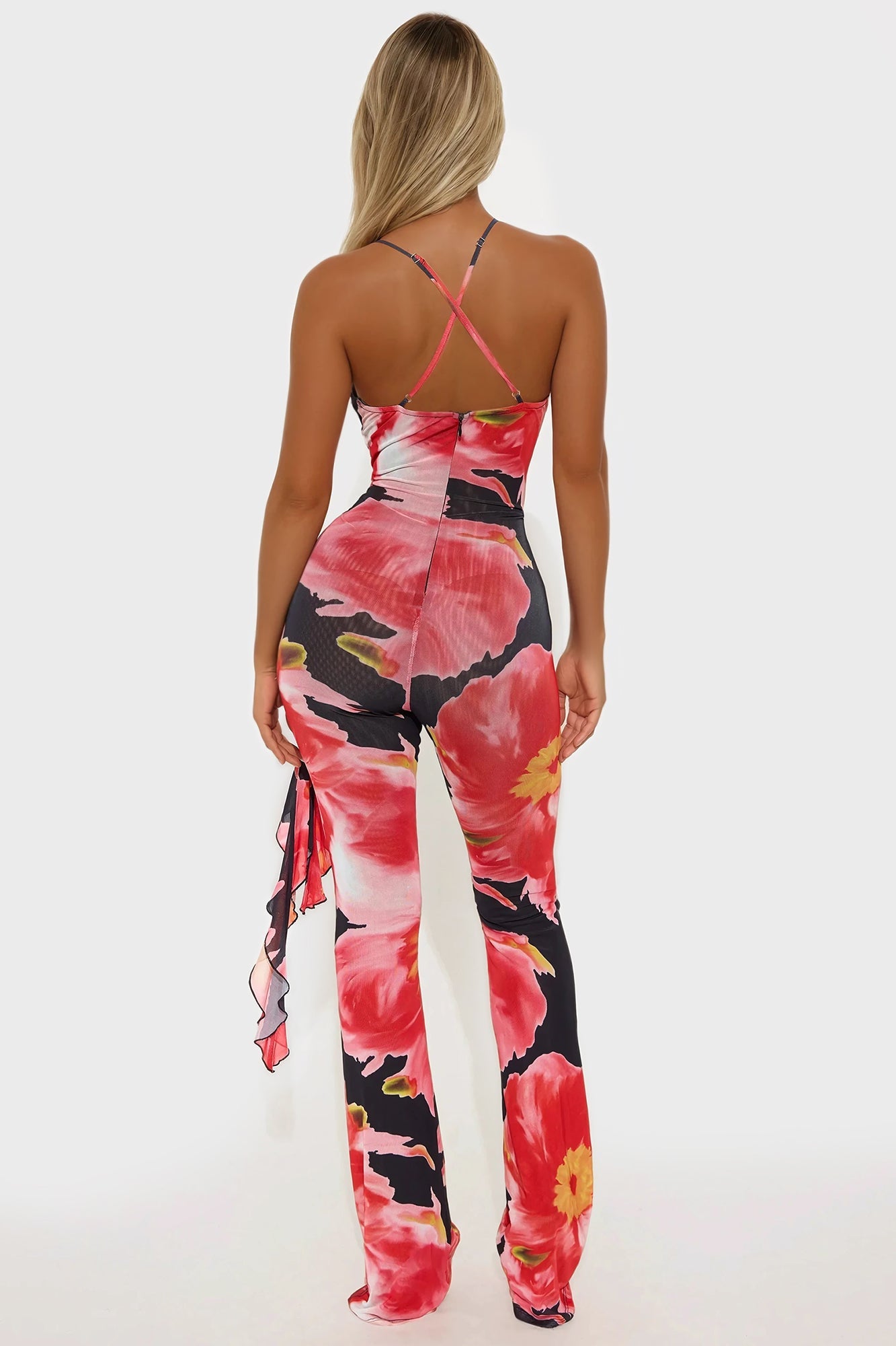 Callie Floral Mesh Jumpsuit - Black/combo