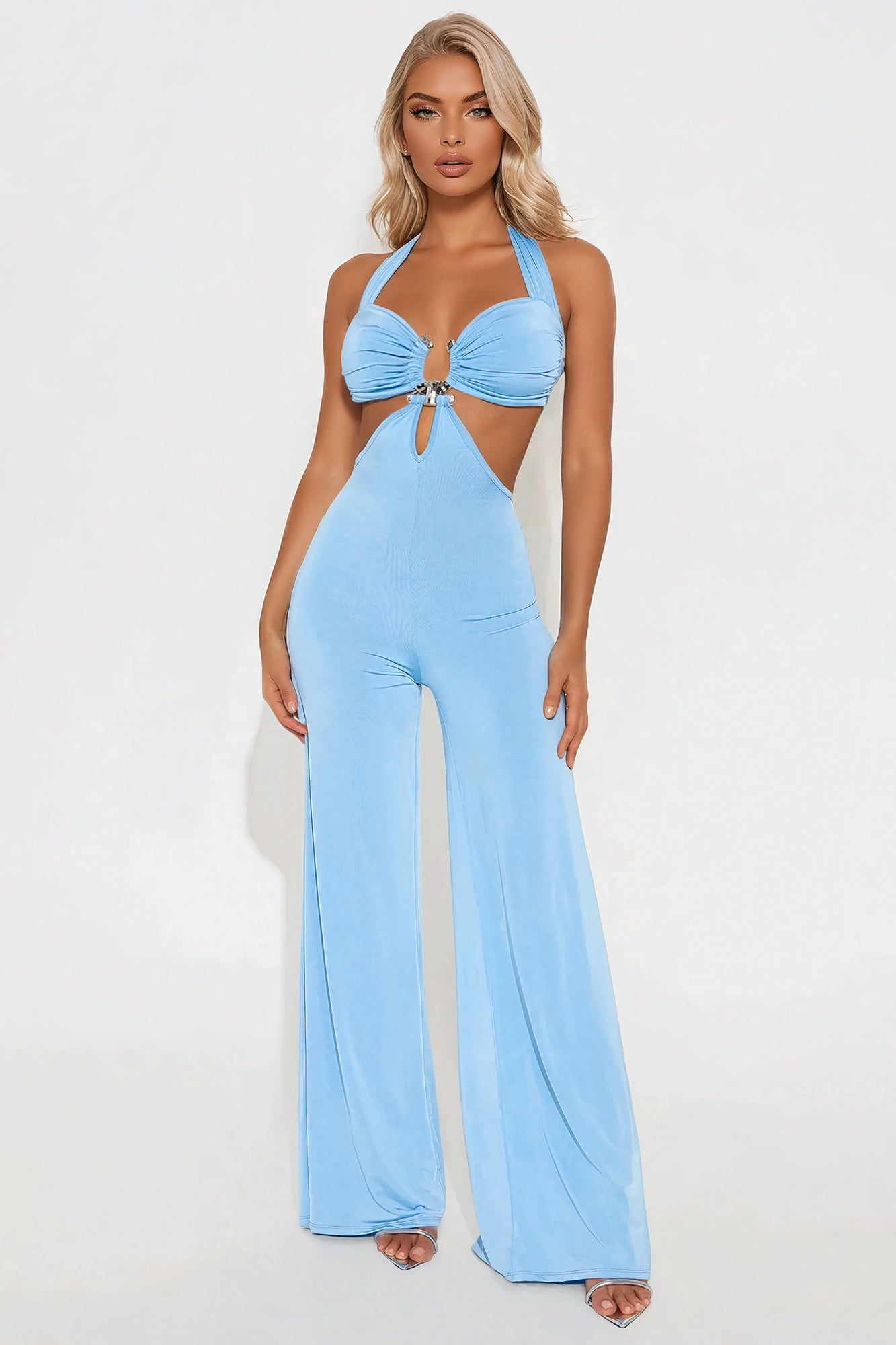 Paloma Cut Out Halter Jumpsuit - Light Blue