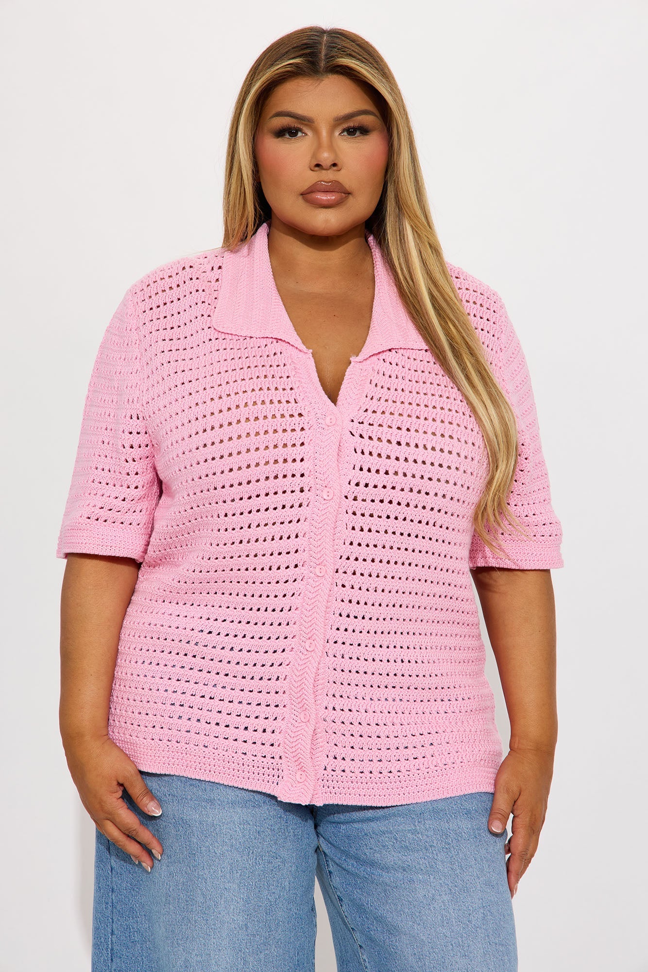 Drinks In Hand Crochet Shirt - Pink