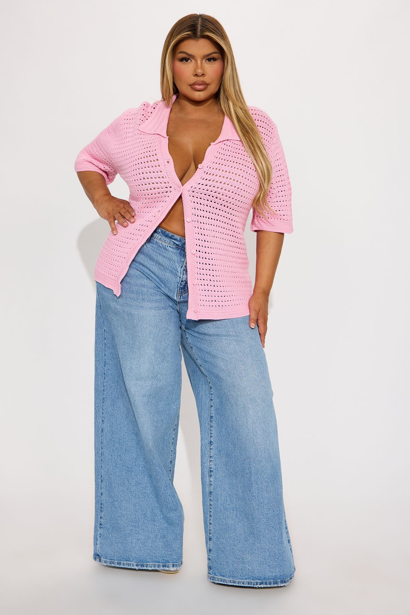Drinks In Hand Crochet Shirt - Pink