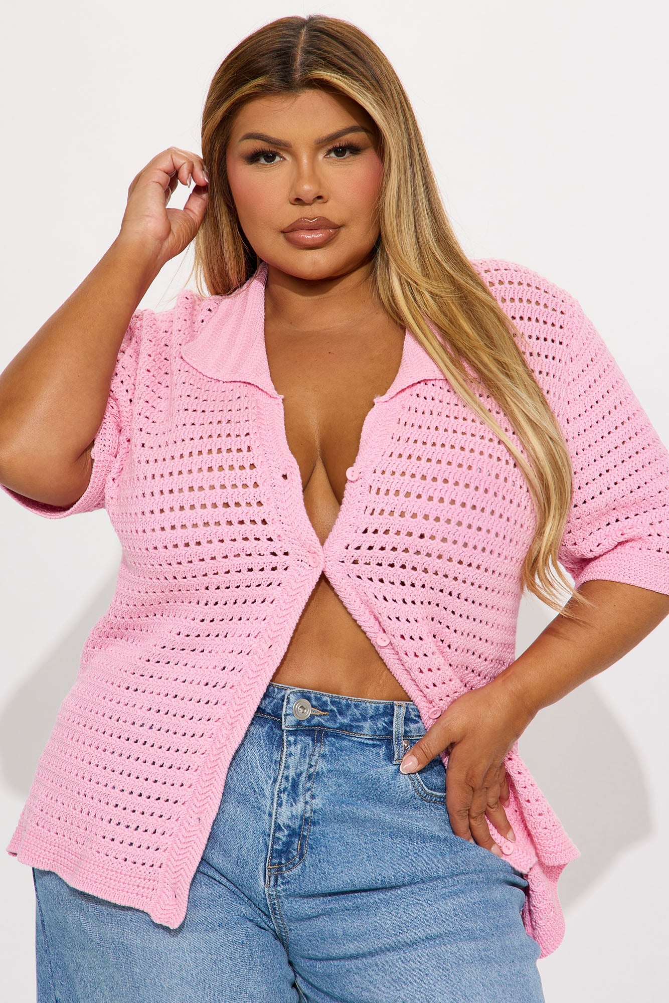 Drinks In Hand Crochet Shirt - Pink