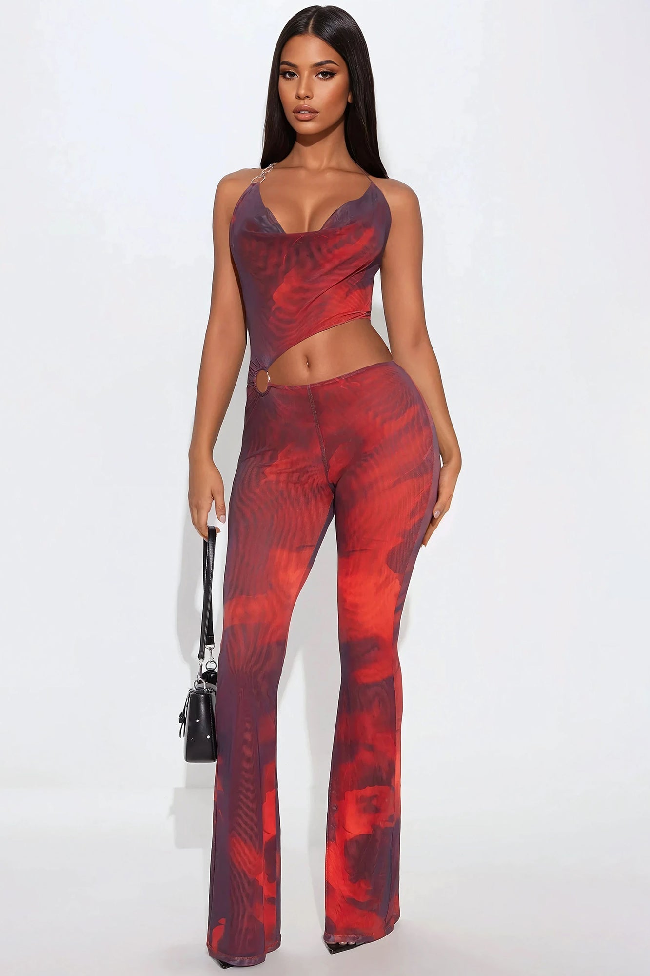In Your Head Mesh Jumpsuit - Red/combo