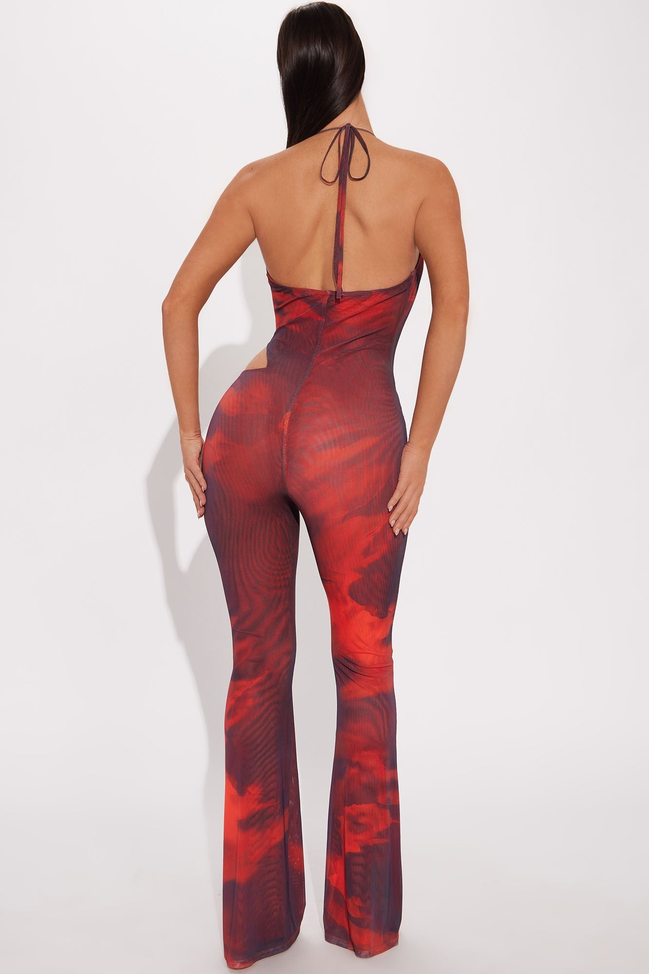 In Your Head Mesh Jumpsuit - Red/combo